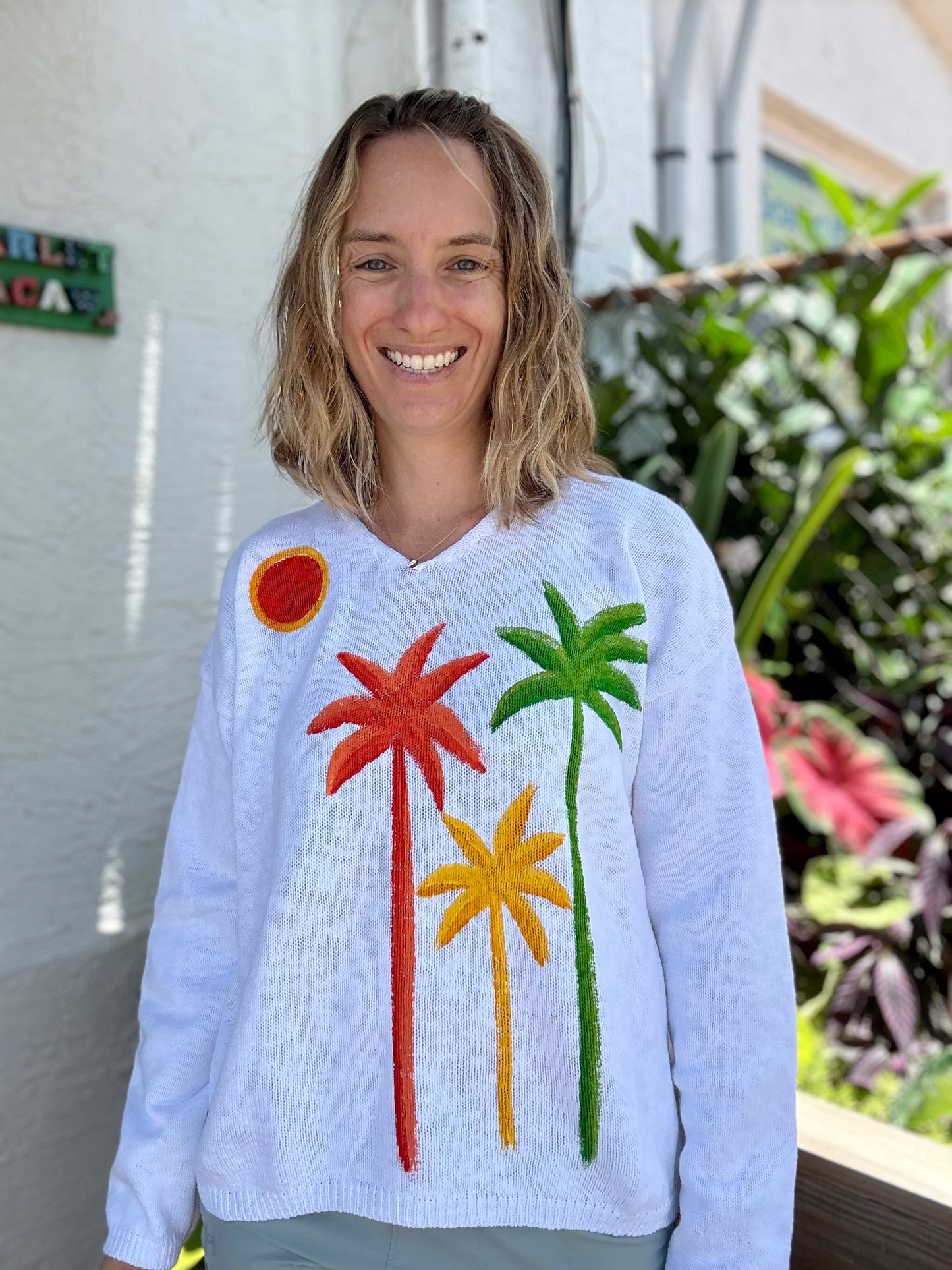 Peg Painted Sweater - Bright Palm Trio
