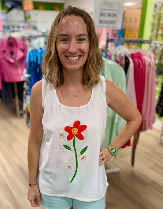 Peg 19 Painted Solo Orange Flower Tank Top