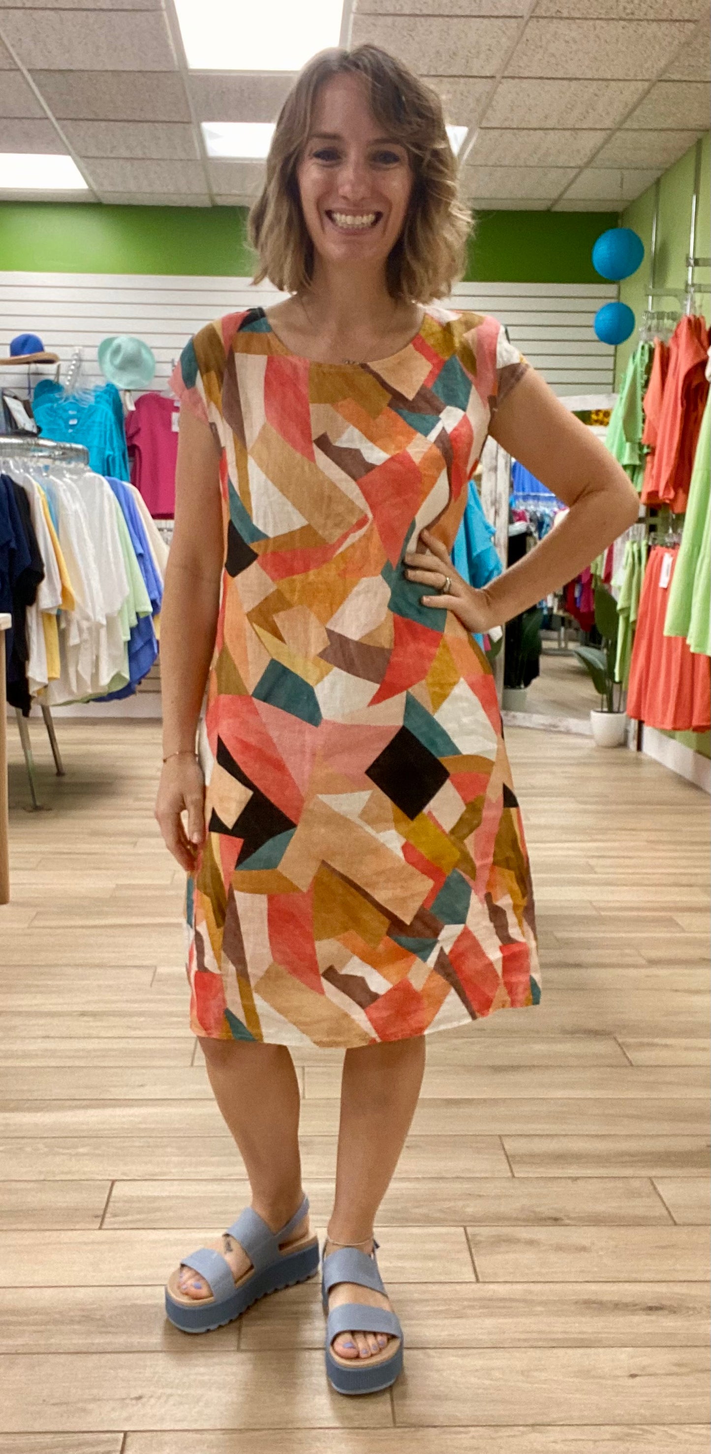 Spanner 225115 Geo Print Linen Dress