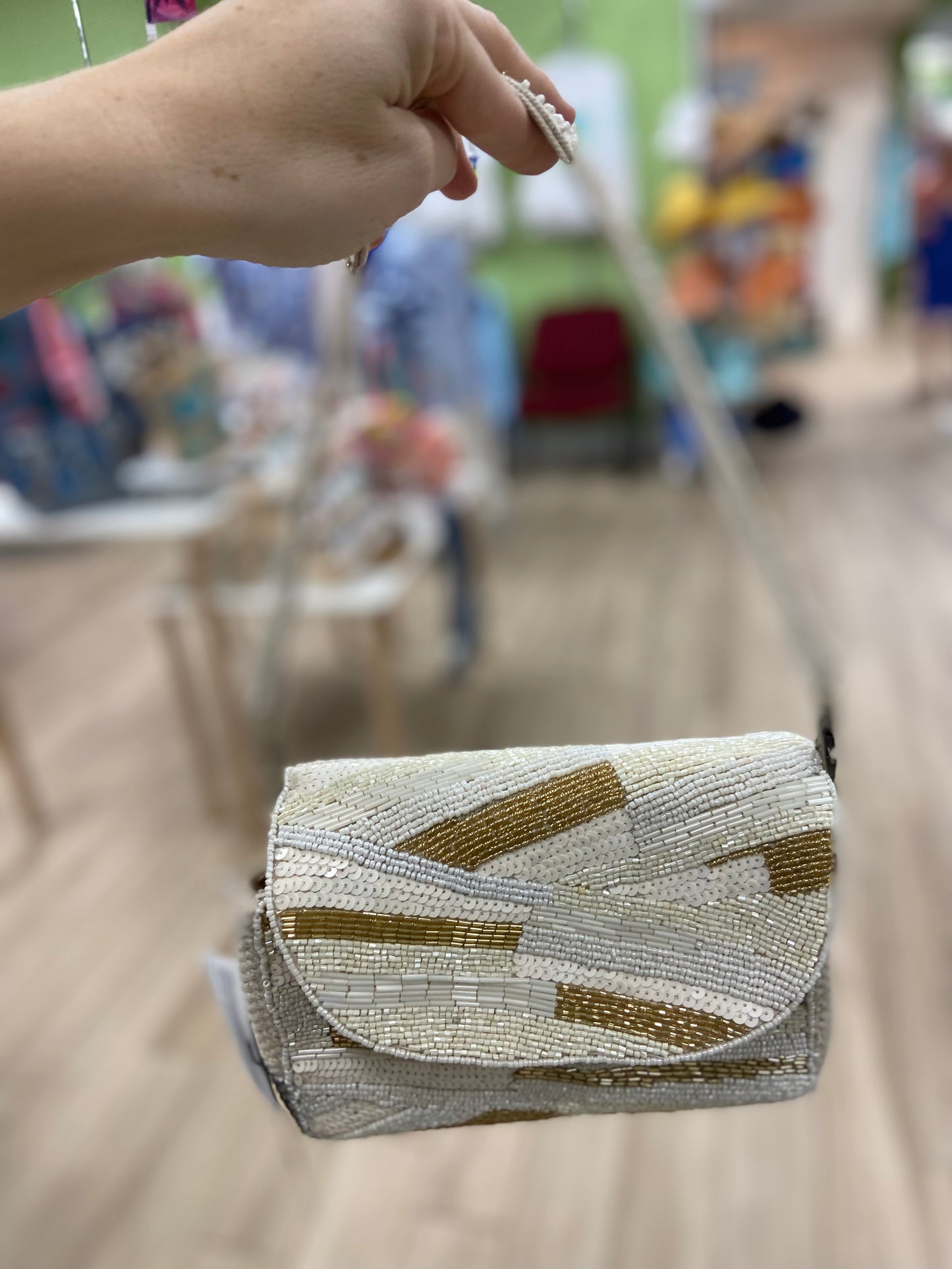 A & B Neutrals Beaded Bag