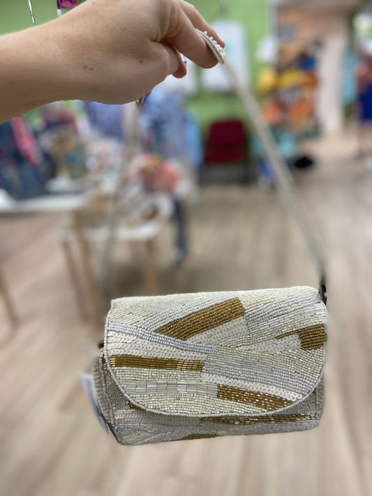 A & B Neutrals Beaded Bag