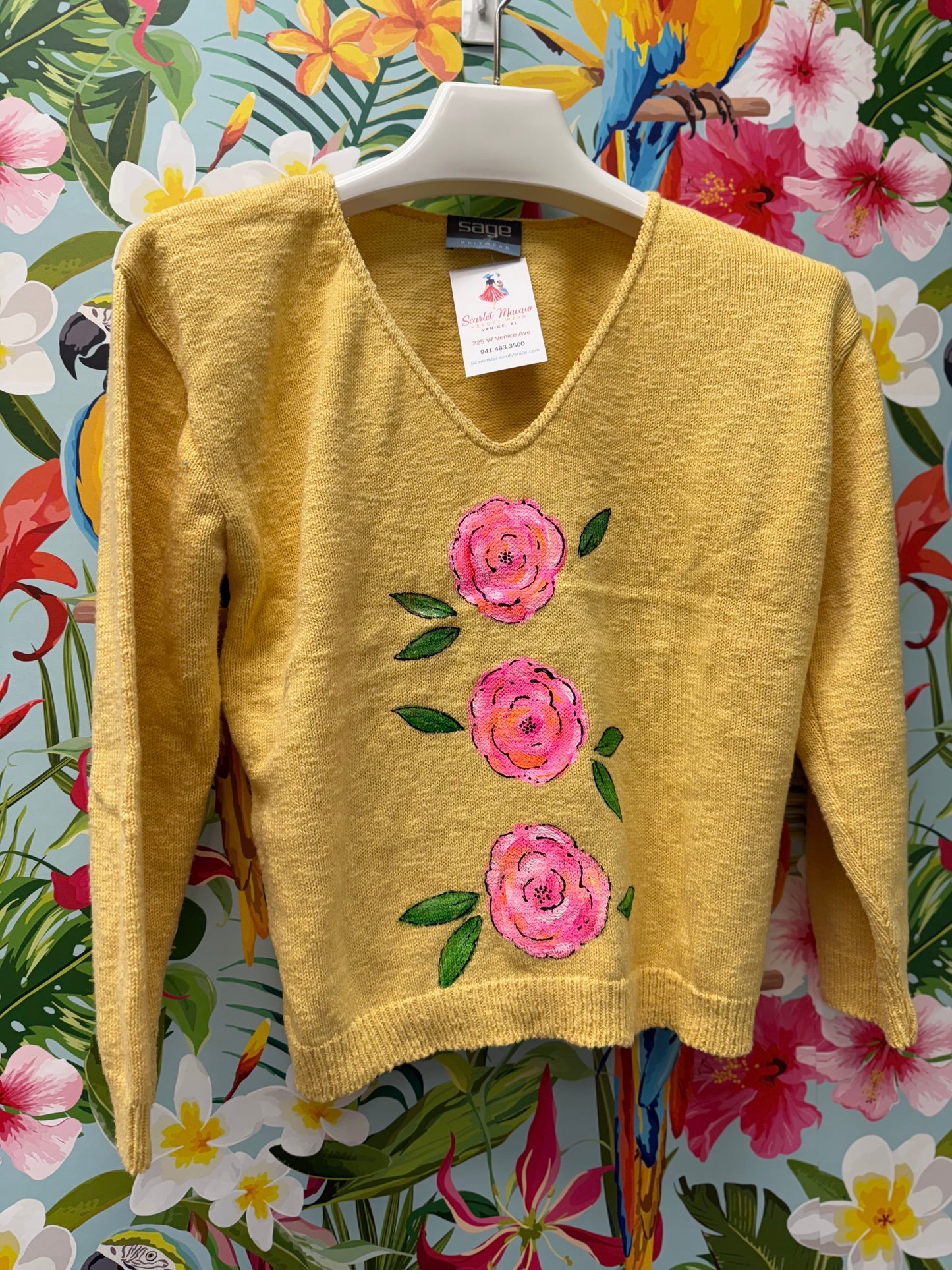 LisaLou Triple Rose Painted Sweater