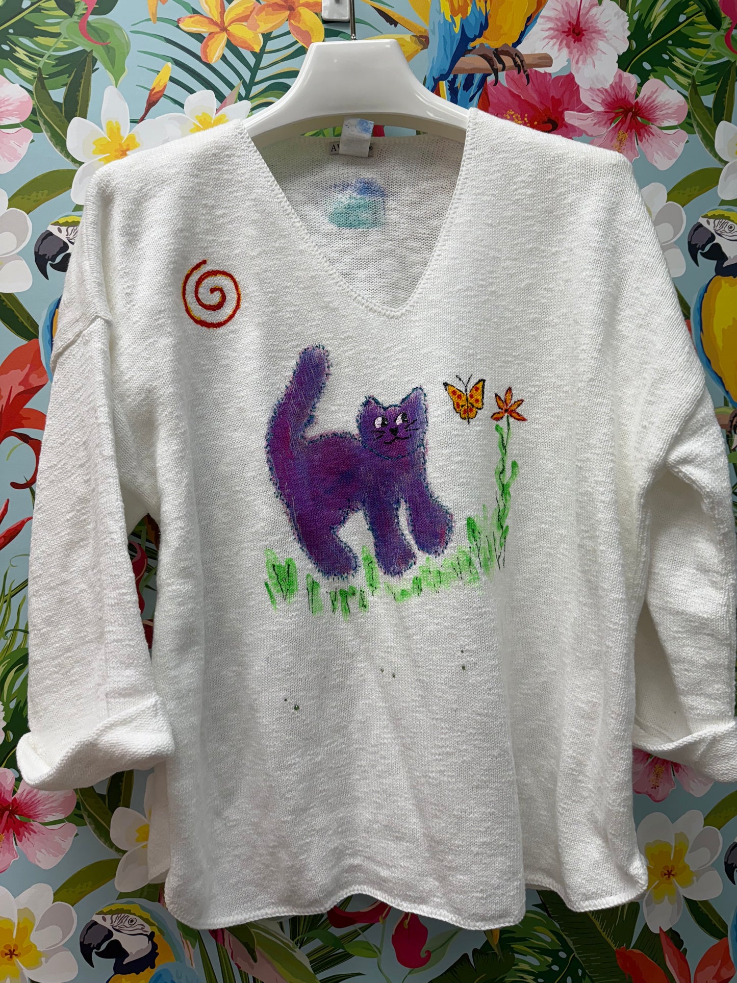 Rosamund Merrill Field of Dreams Cat Painted Sweater