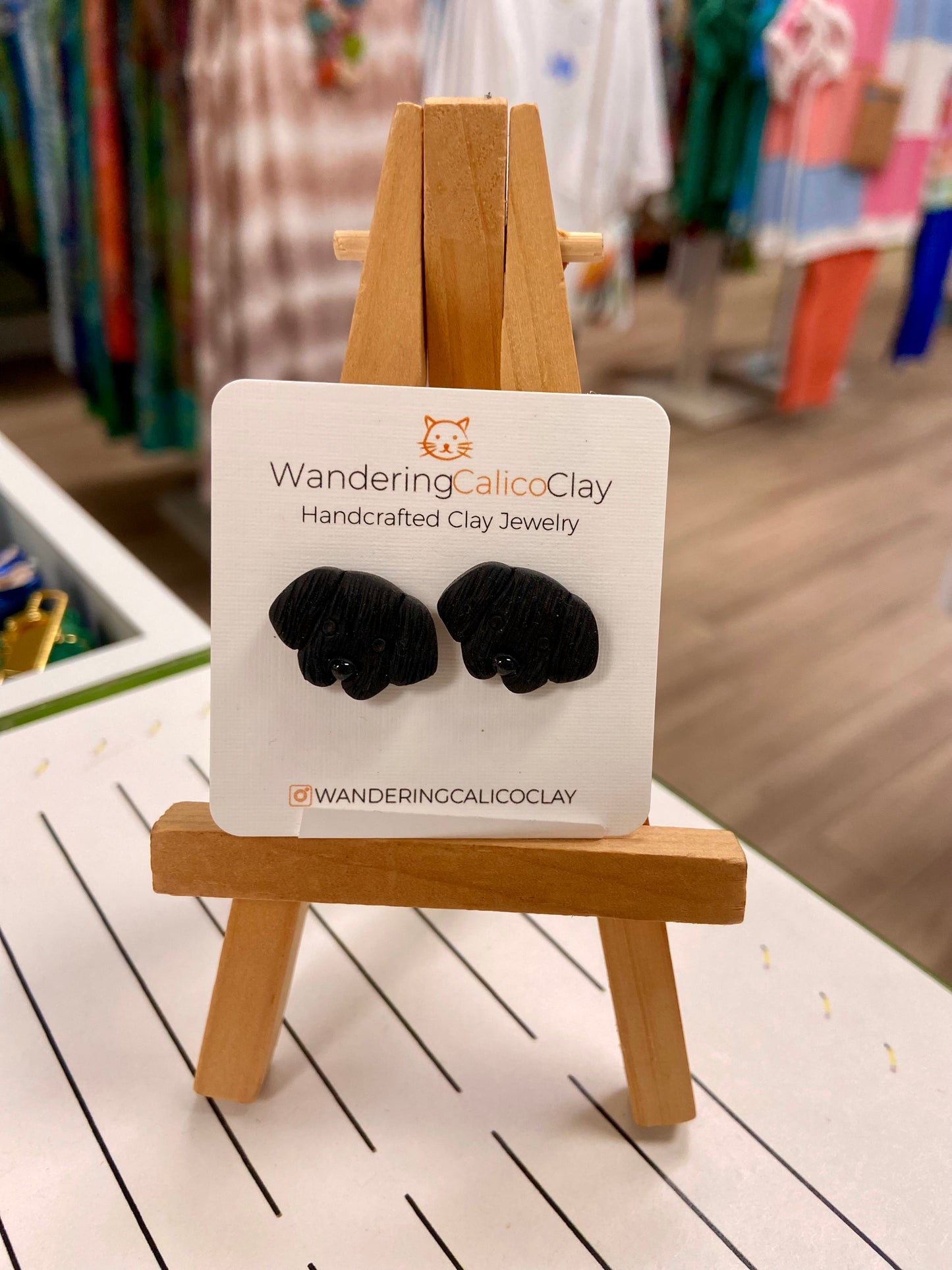 Wandering Calico Clay Dog Stud Earrings