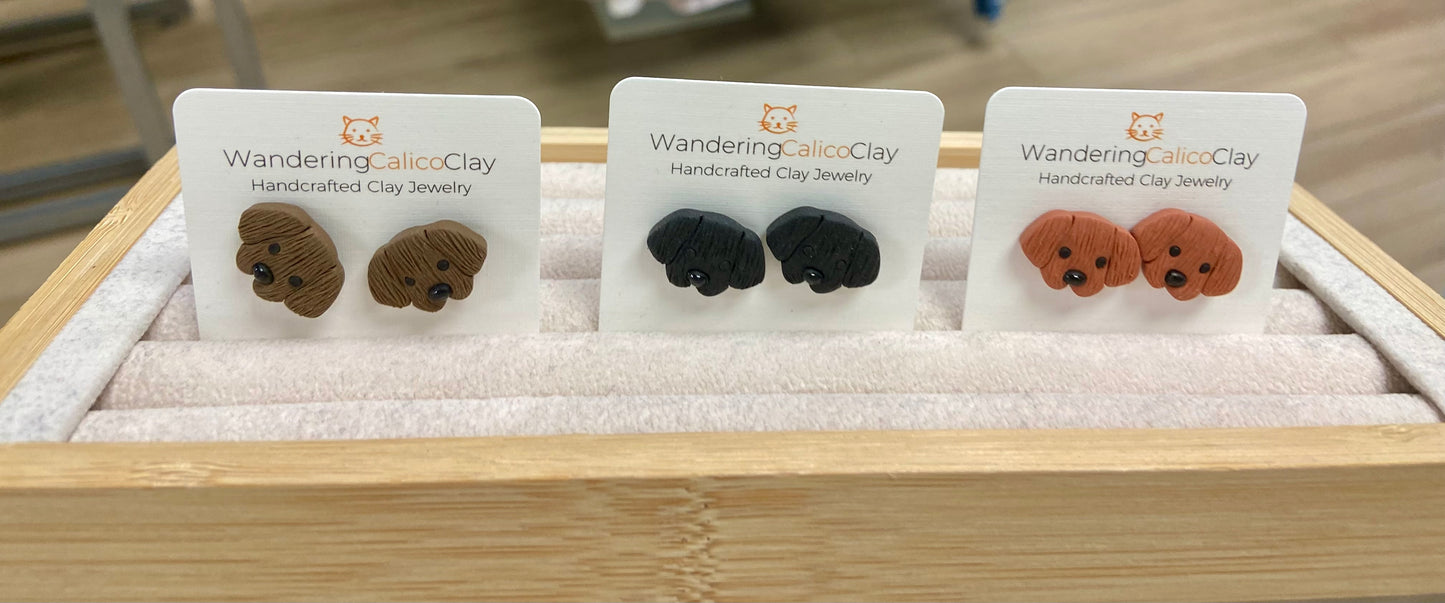 Wandering Calico Clay Dog Stud Earrings