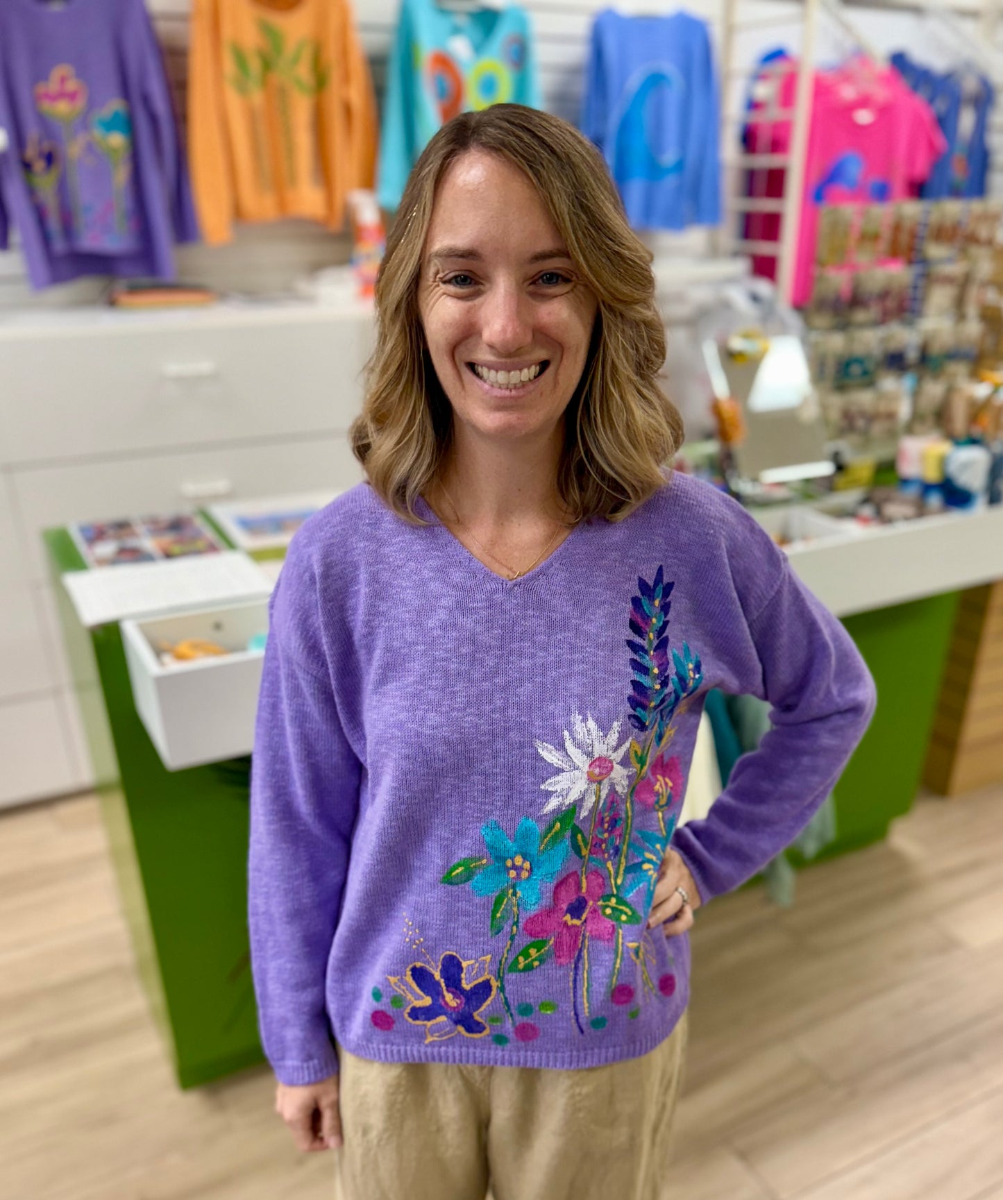 Peg Painted Wild Flower Fun Sweater