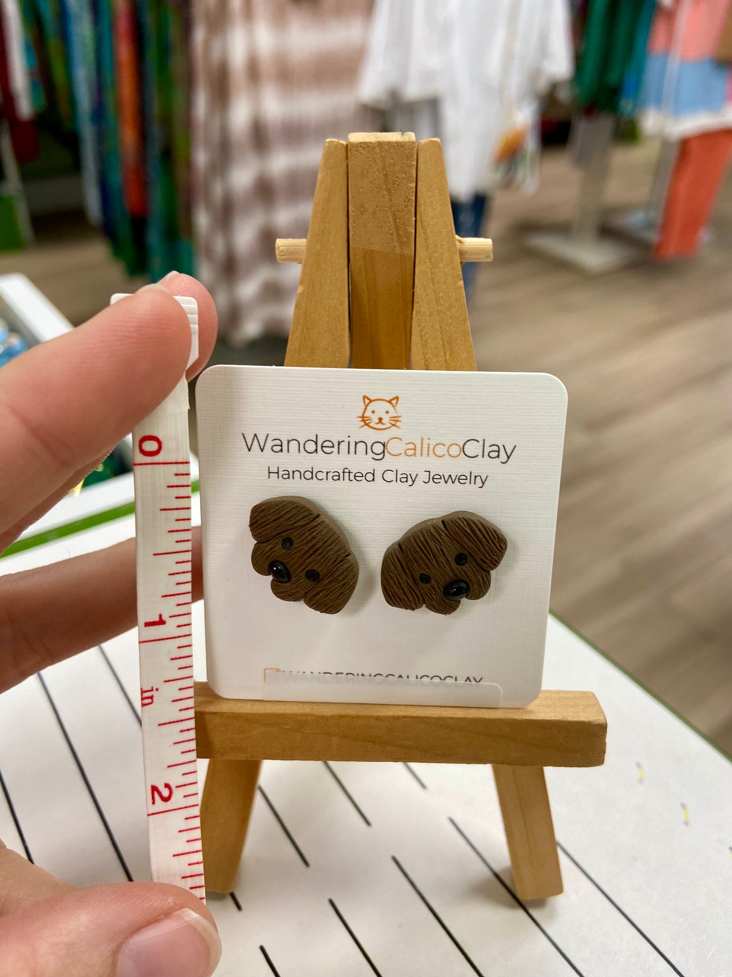 Wandering Calico Clay Dog Stud Earrings