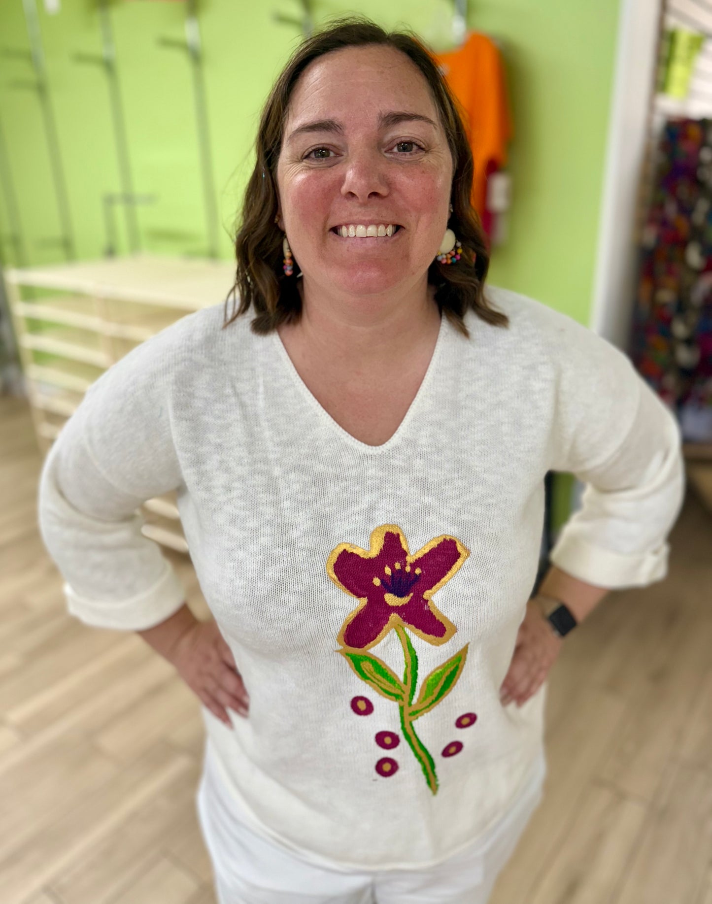 Peg Painted Magenta Center Flower Sweater