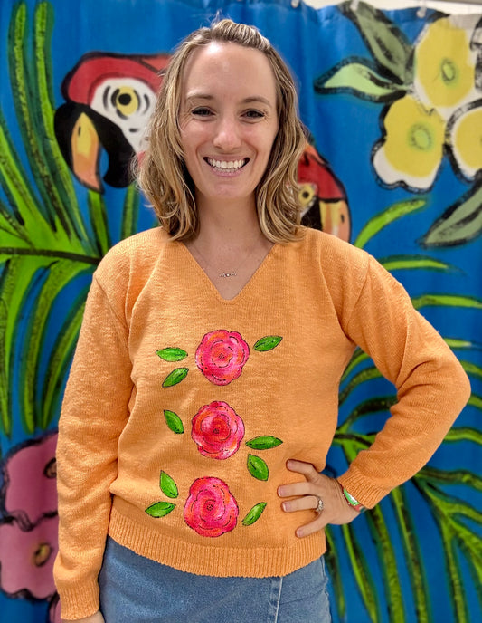 LisaLou Triple Rose Painted Sweater