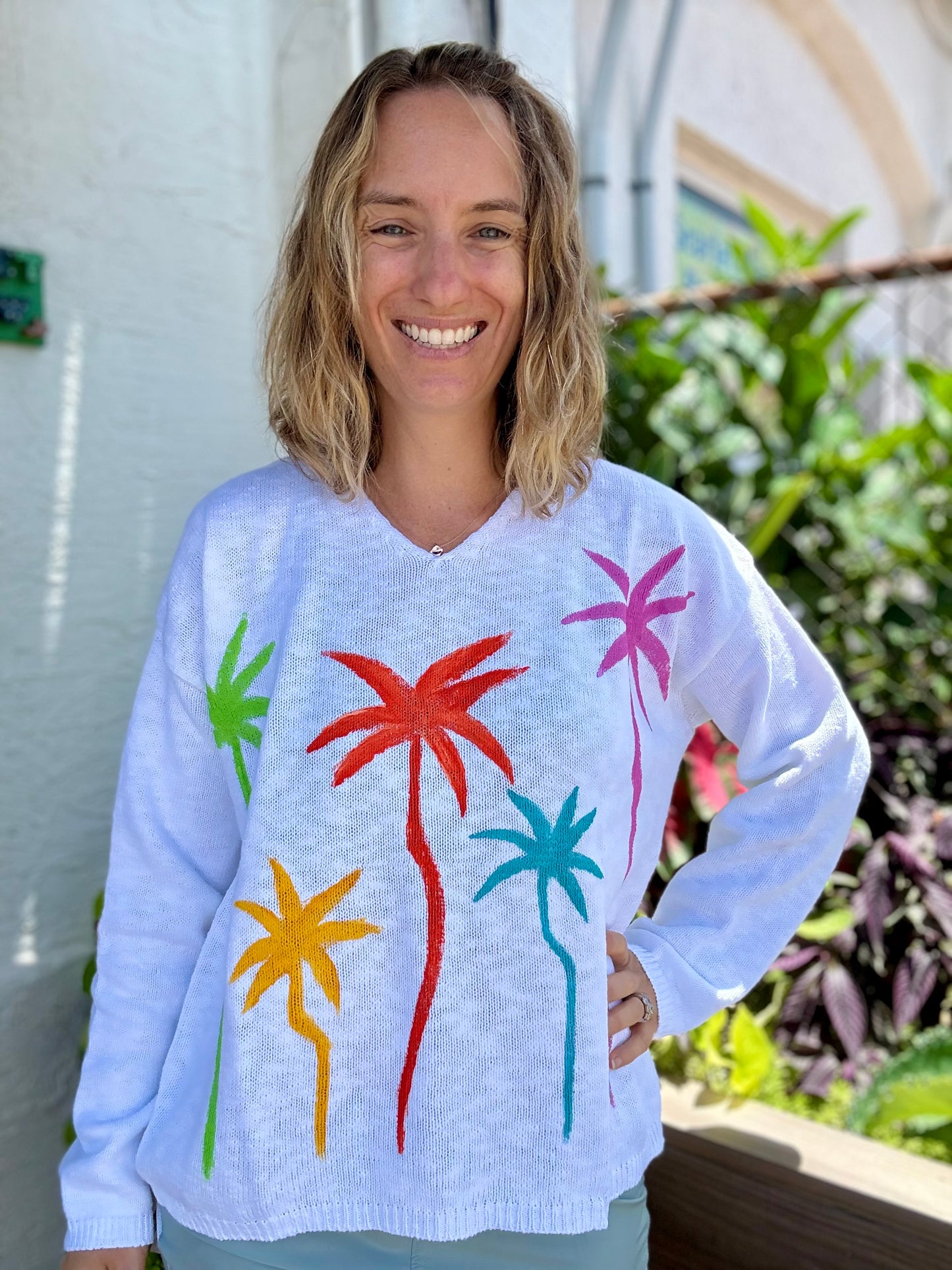 Peg Painted Sweater - 5 Bright Palms