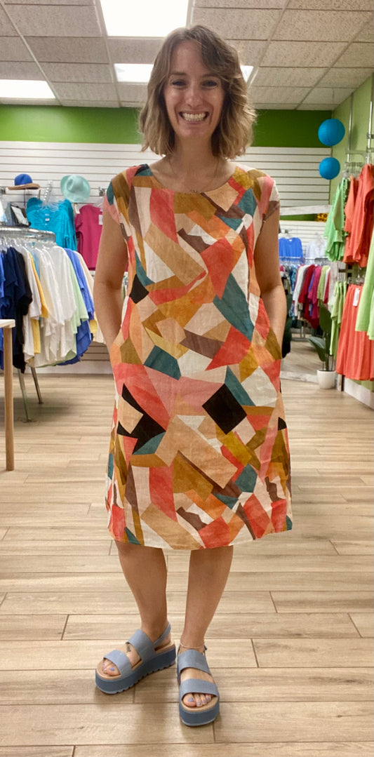 Spanner 225115 Geo Print Linen Dress