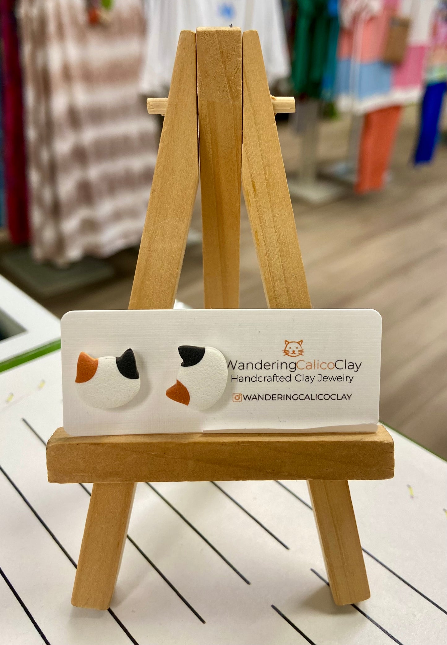 Wandering Calico Clay Cat Stud Earrings