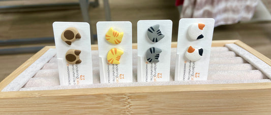 Wandering Calico Clay Cat Stud Earrings