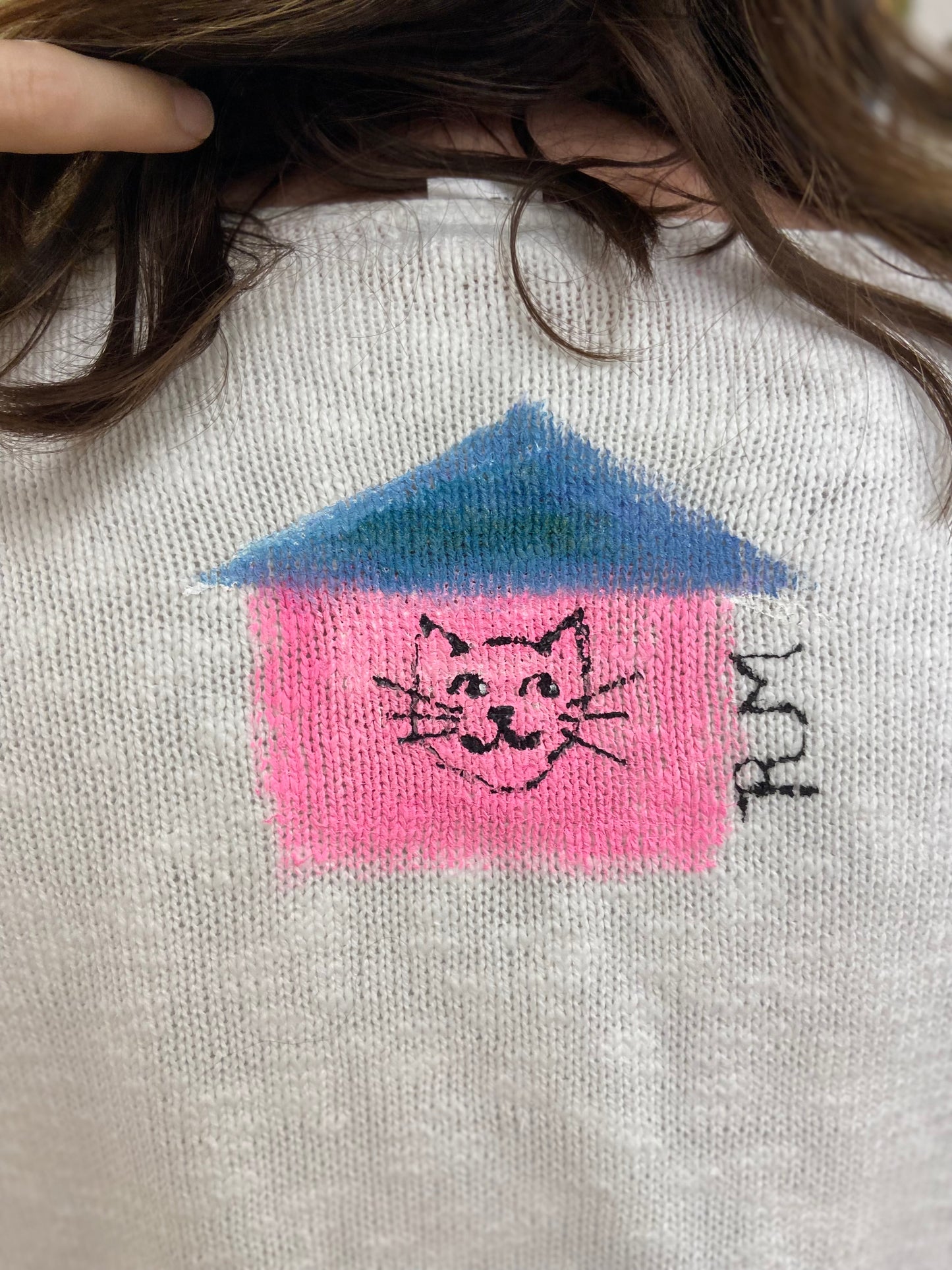 Rosamund Merrill Field of Dreams Cat Painted Sweater