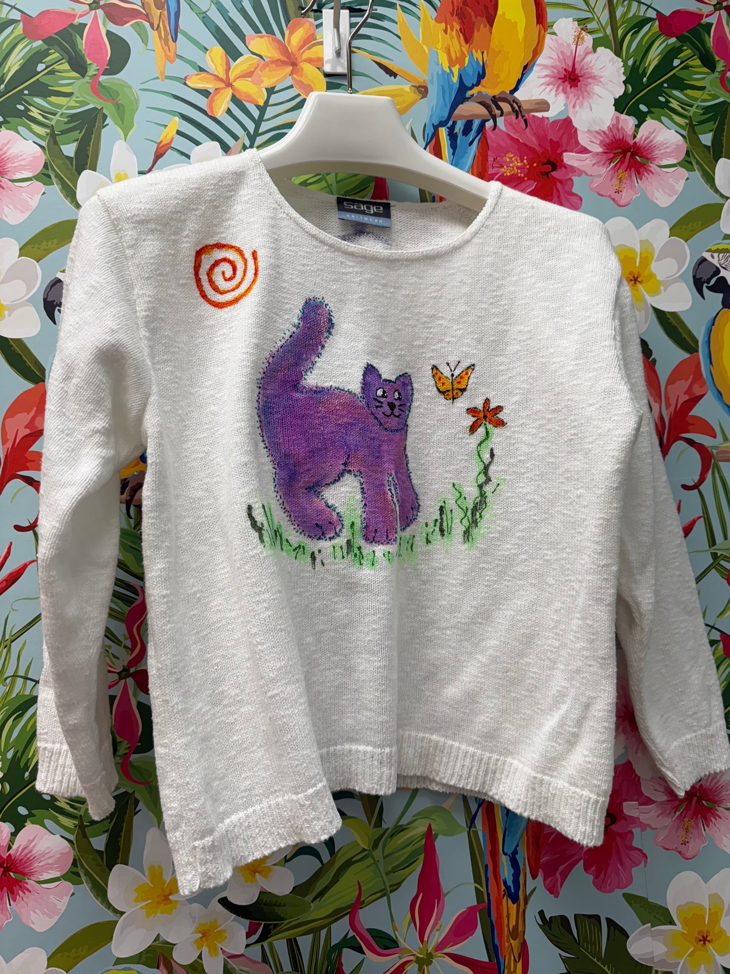 Rosamund Merrill Field of Dreams Cat Painted Sweater
