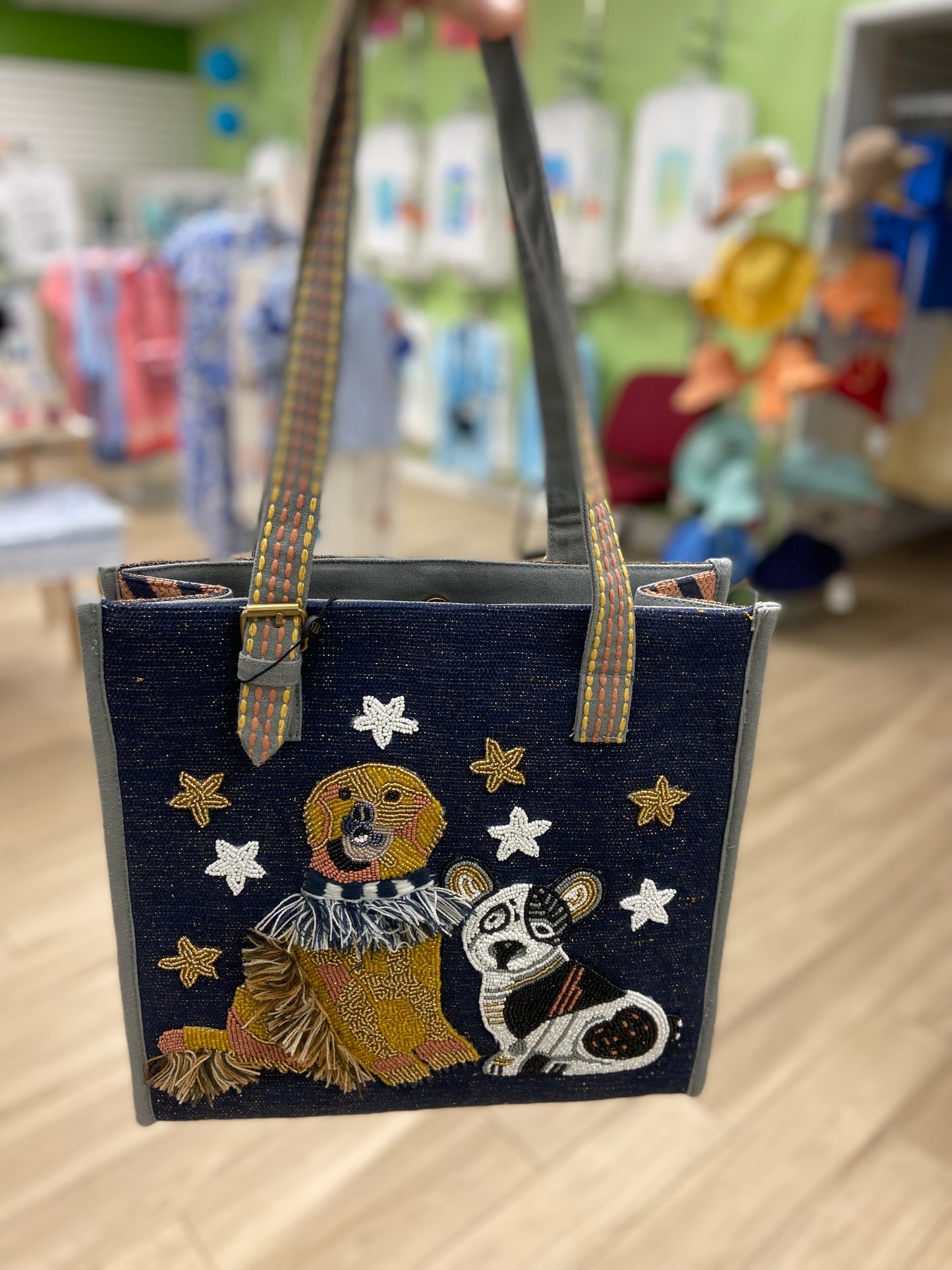 A & B Loyal Dogs Beaded Tote Bag