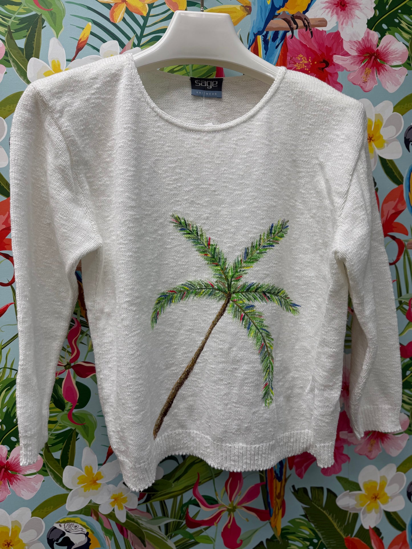 LisaLou Breezy Palm Tree Painted Sweater