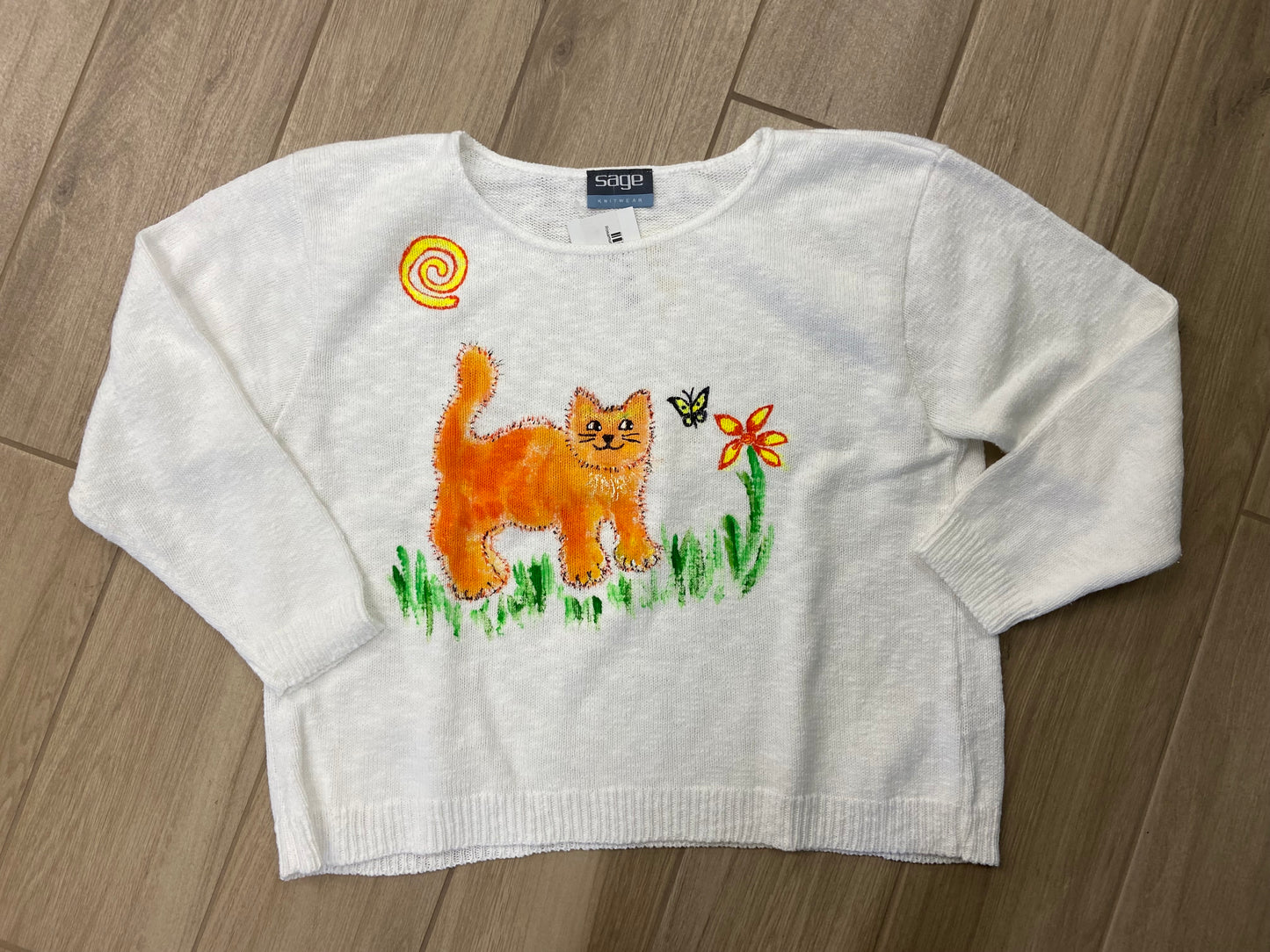 Rosamund Merrill Field of Dreams Cat Painted Sweater