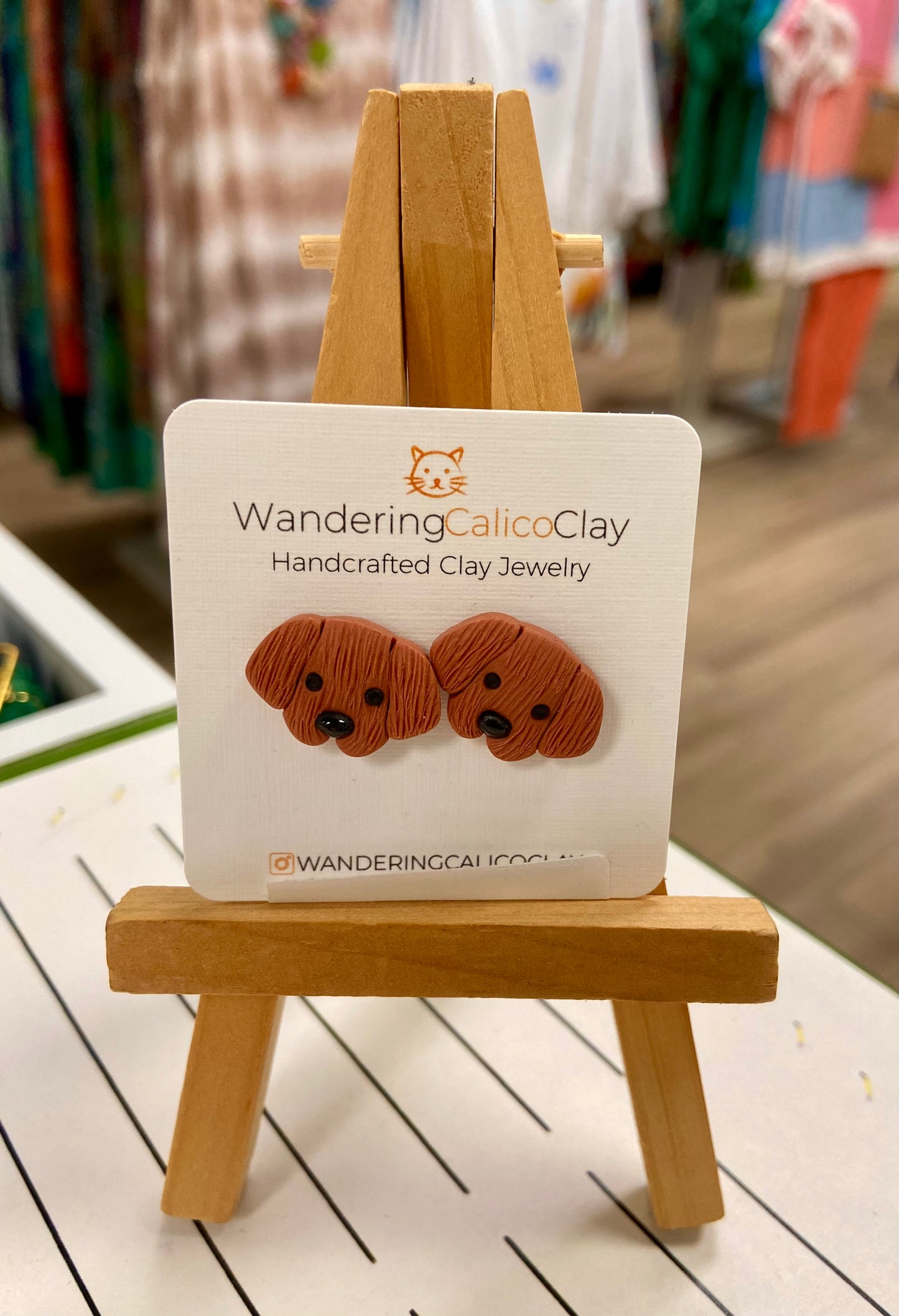 Wandering Calico Clay Dog Stud Earrings