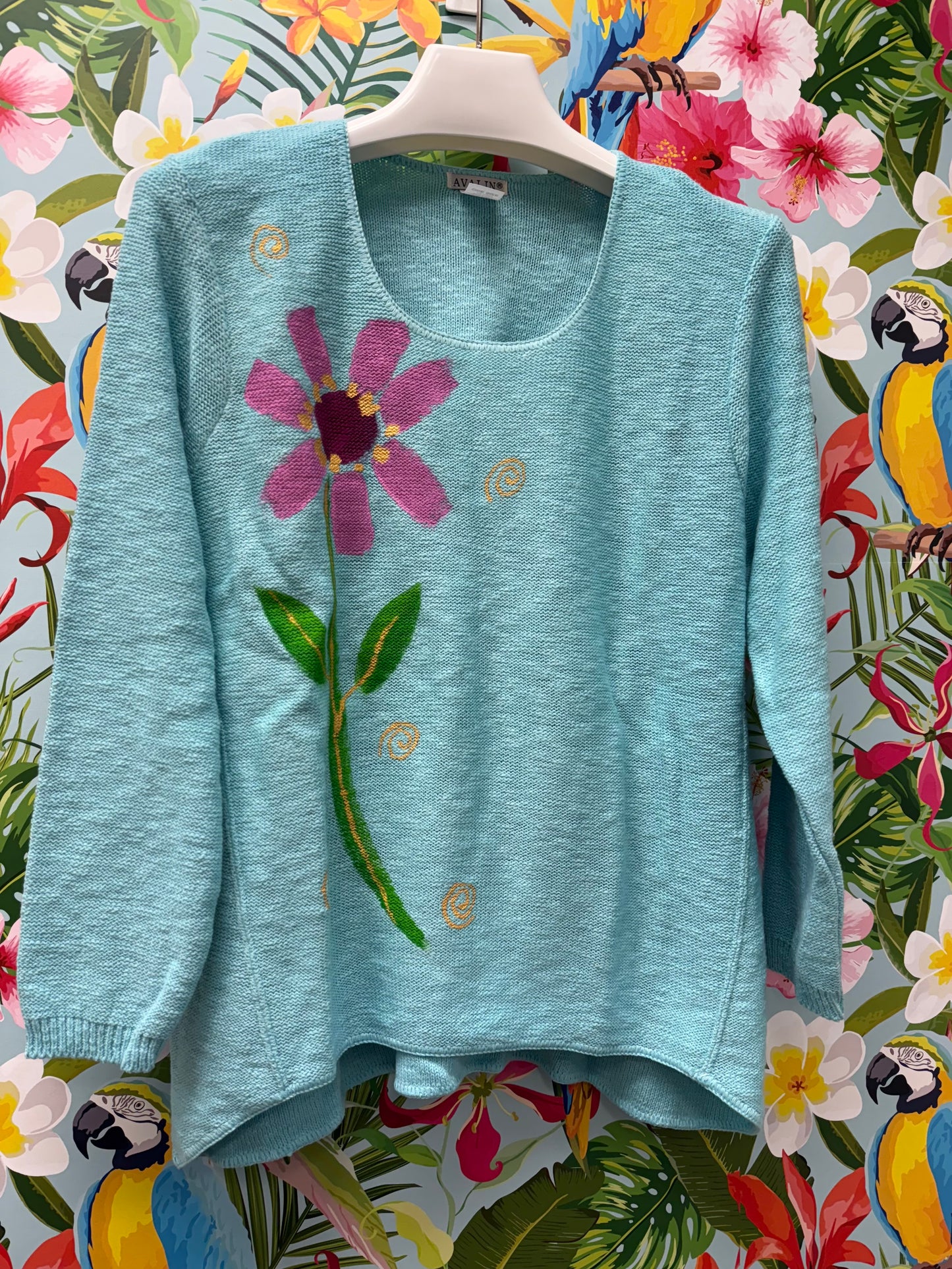 Peg Pink Solo Side Bloom Painted Sweater