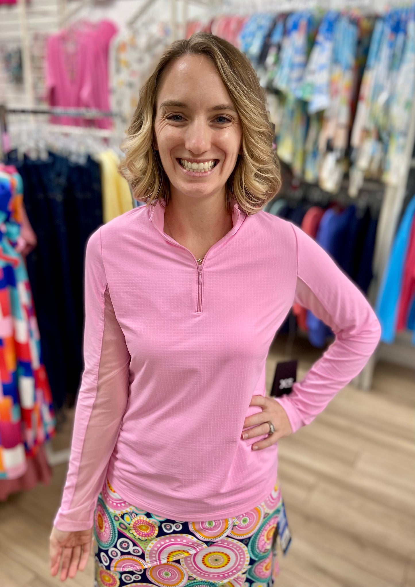 Ibkul 80000 UPF Zip Mock Neck Solid Top