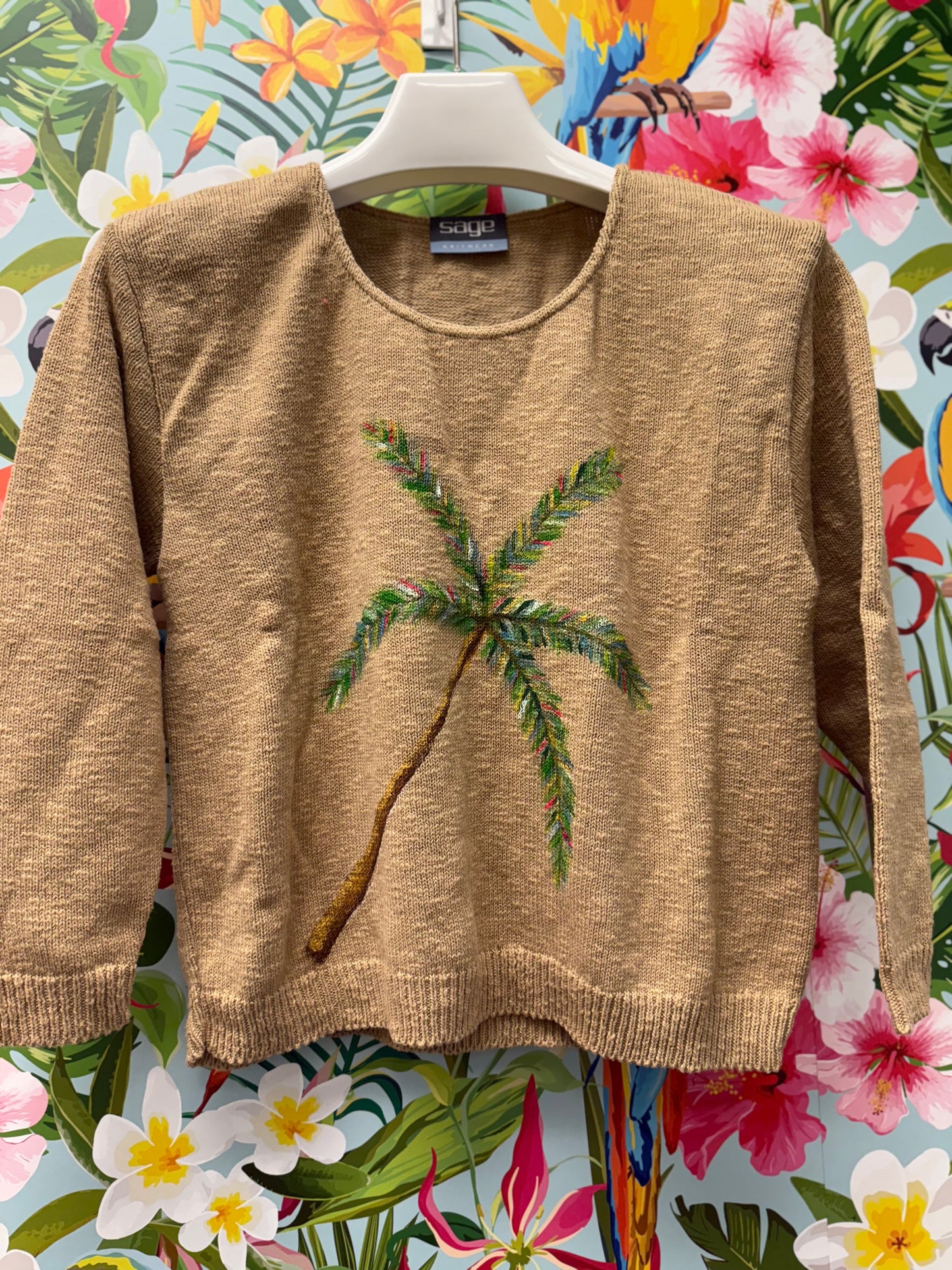LisaLou Breezy Palm Tree Painted Sweater
