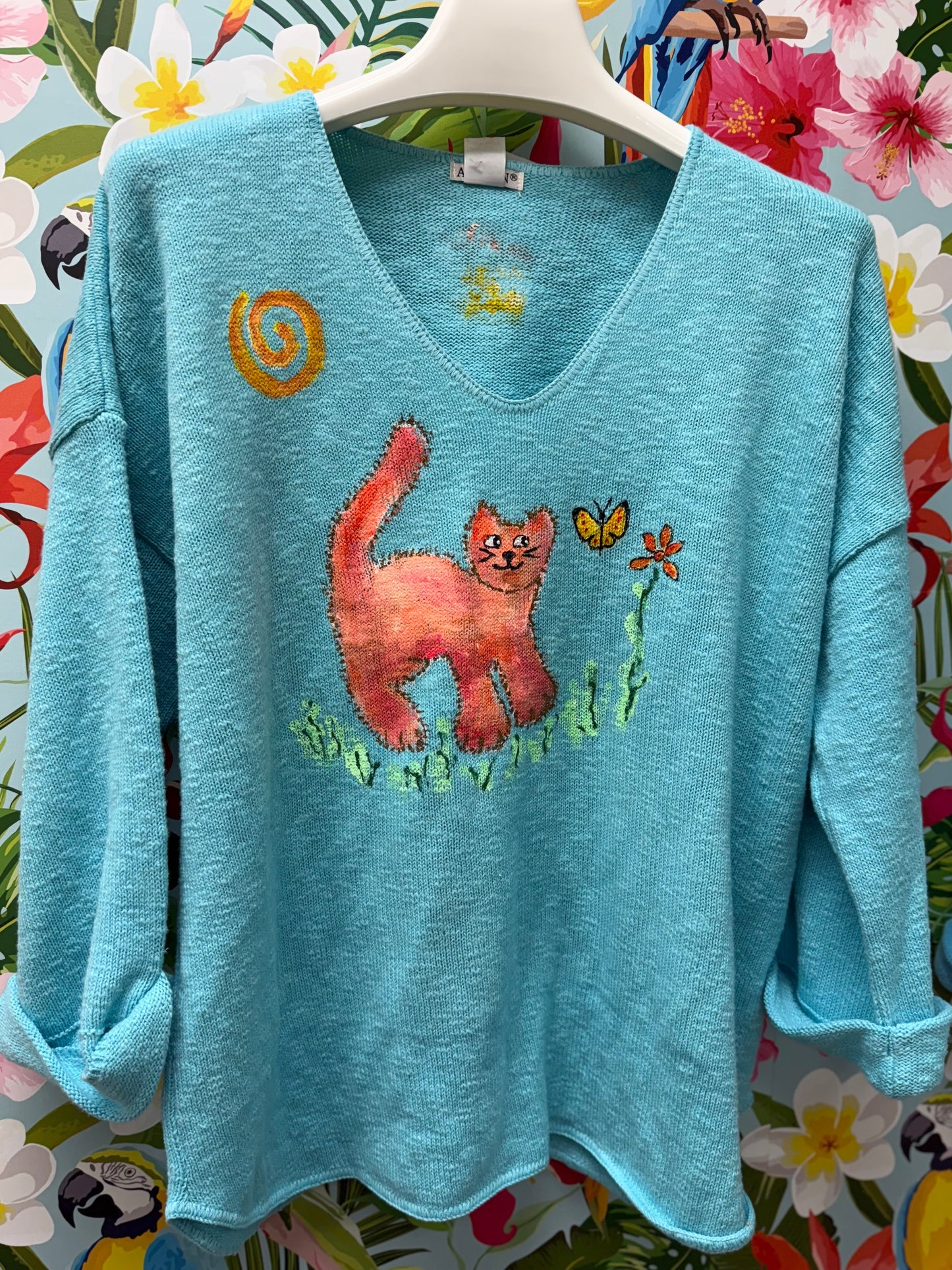 Rosamund Merrill Field of Dreams Cat Painted Sweater