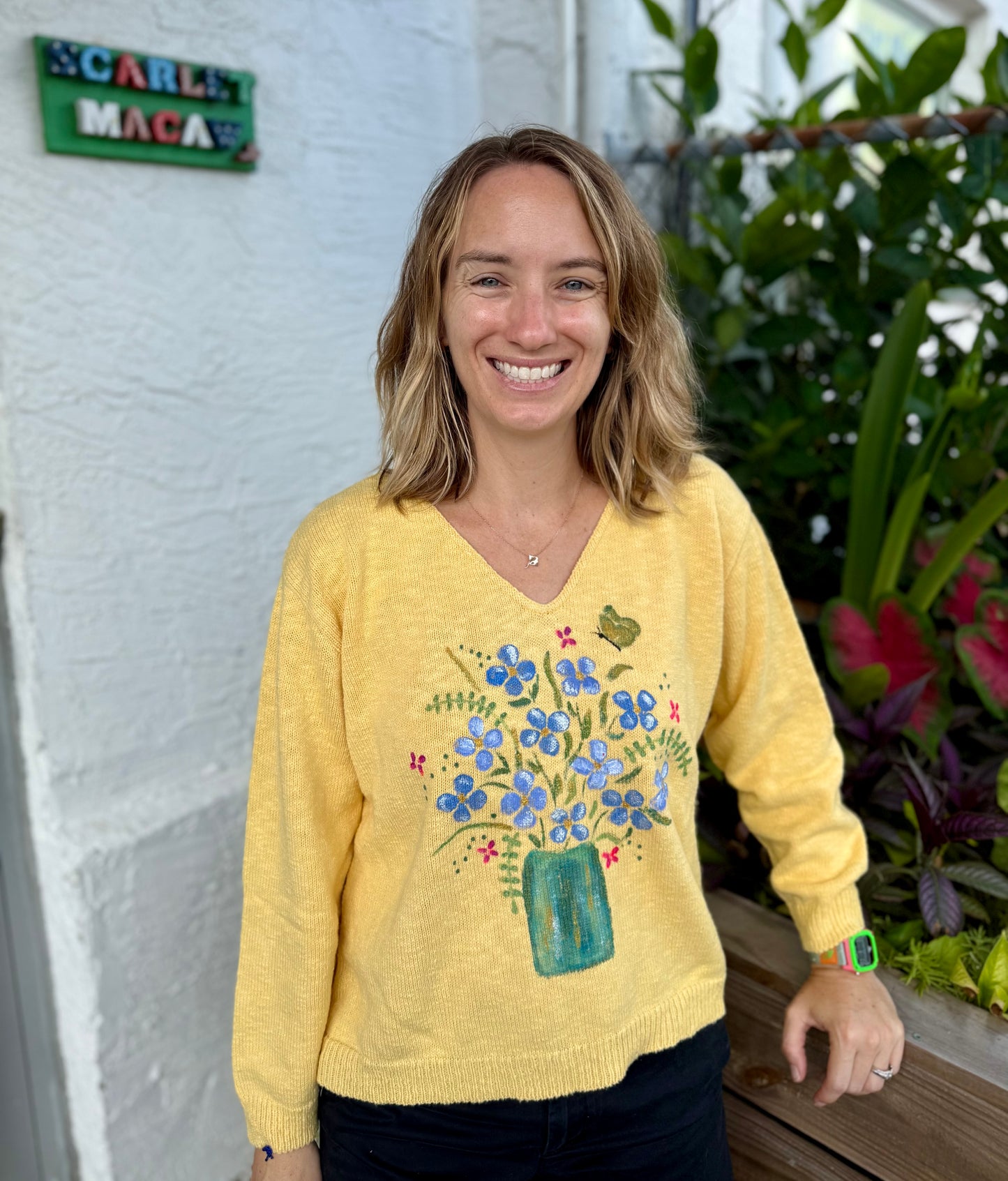 LisaLou Painted Floral Arrangement Sweater