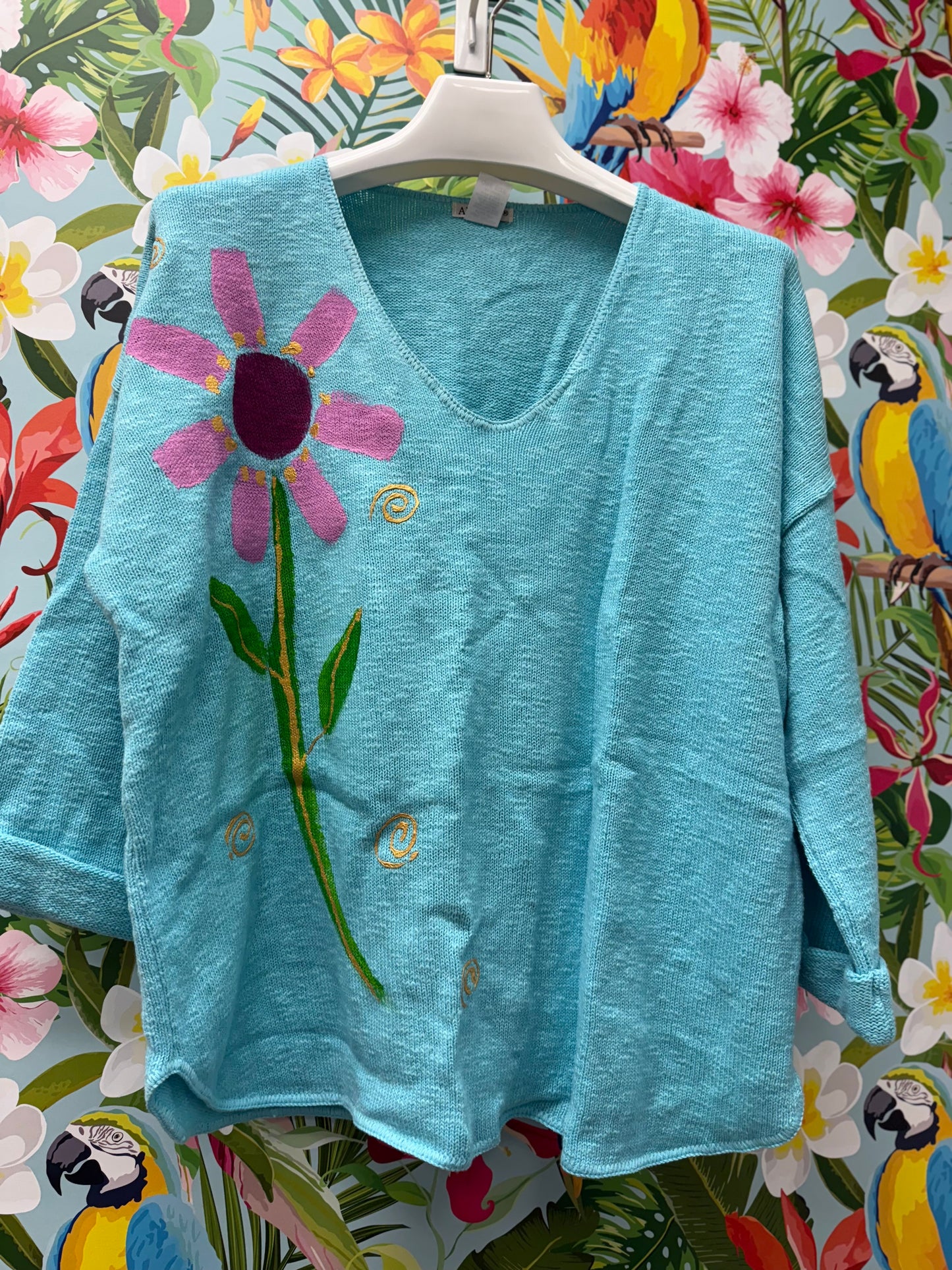 Peg Pink Solo Side Bloom Painted Sweater