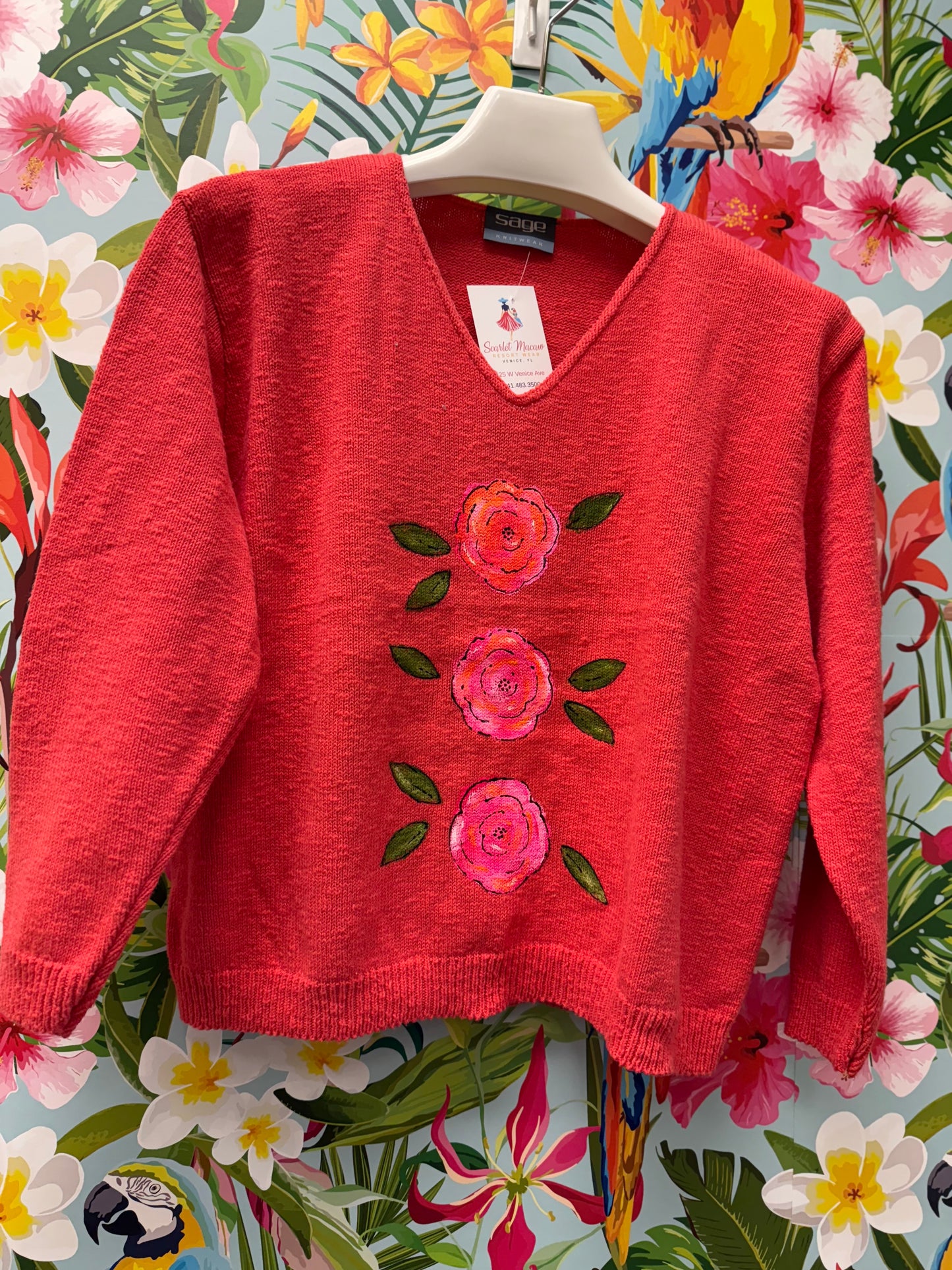 LisaLou Triple Rose Painted Sweater