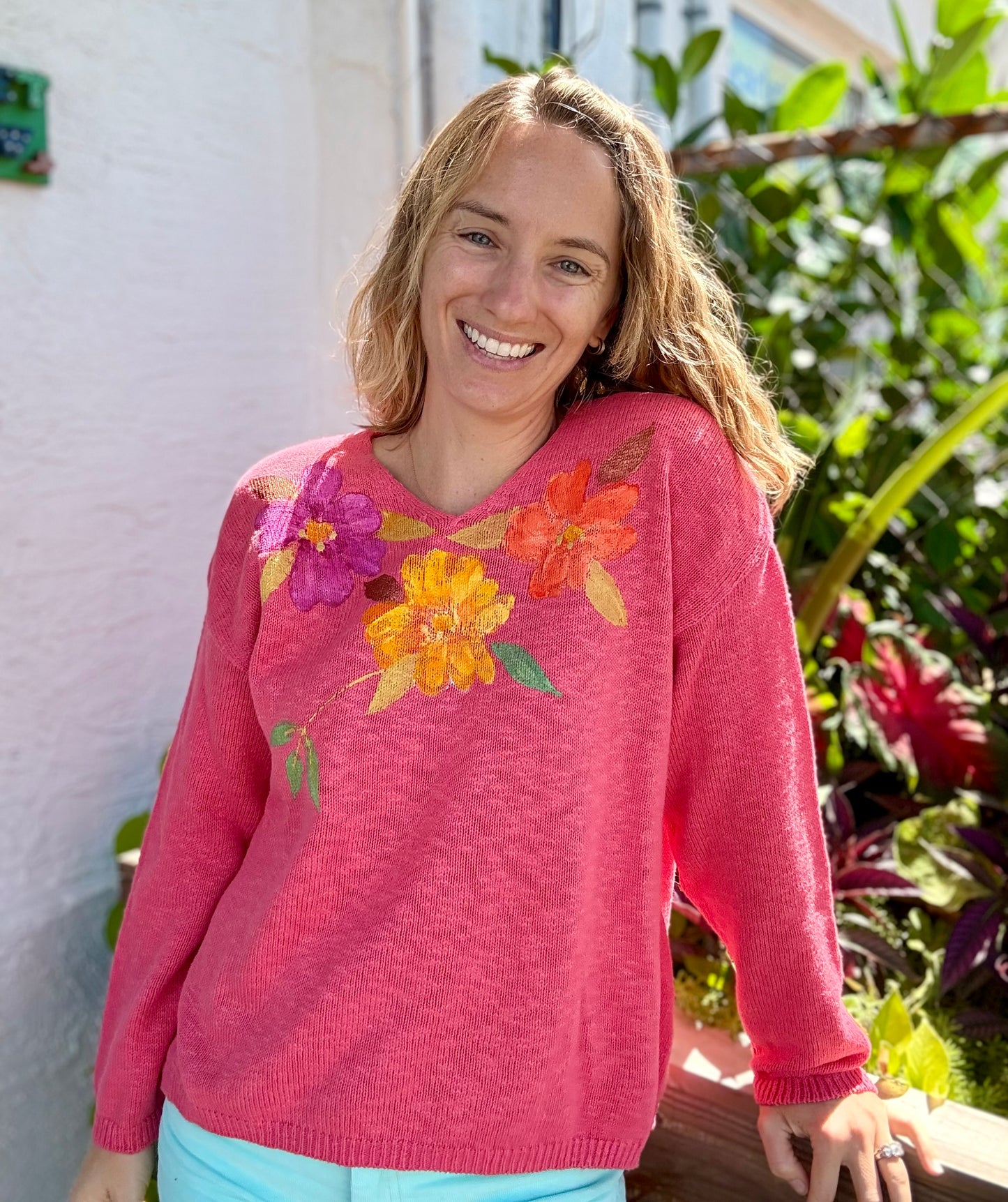 Peg Painted Hibiscus Sweater