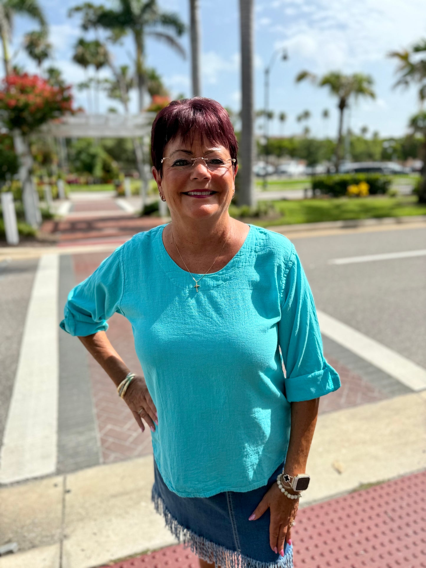 Maya Jones 1021 Roll Sleeve Top