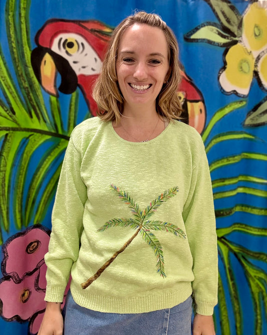LisaLou Breezy Palm Tree Painted Sweater