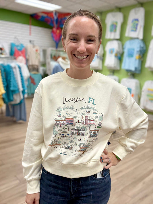 Boat House Venice Doodle Crop Sweatshirt