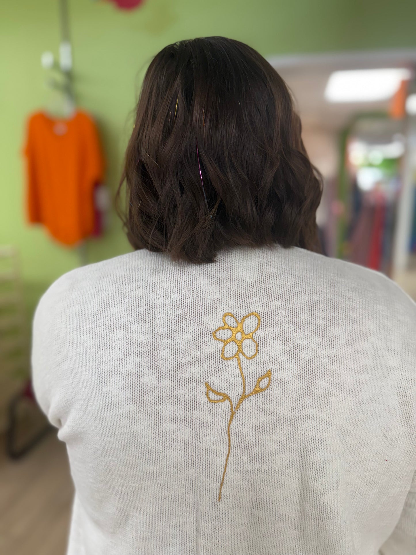 Peg Painted Magenta Center Flower Sweater
