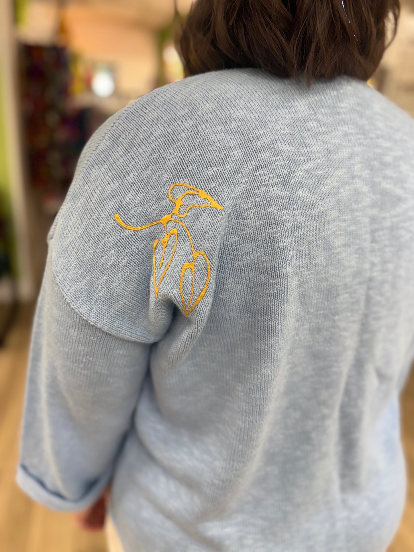 Peg Painted Blue Sky Palms Sweater