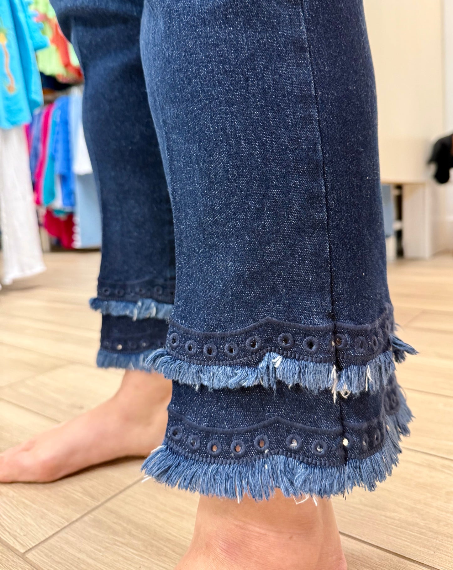 Multiples M35715PM Eyelet Fringe Jeans