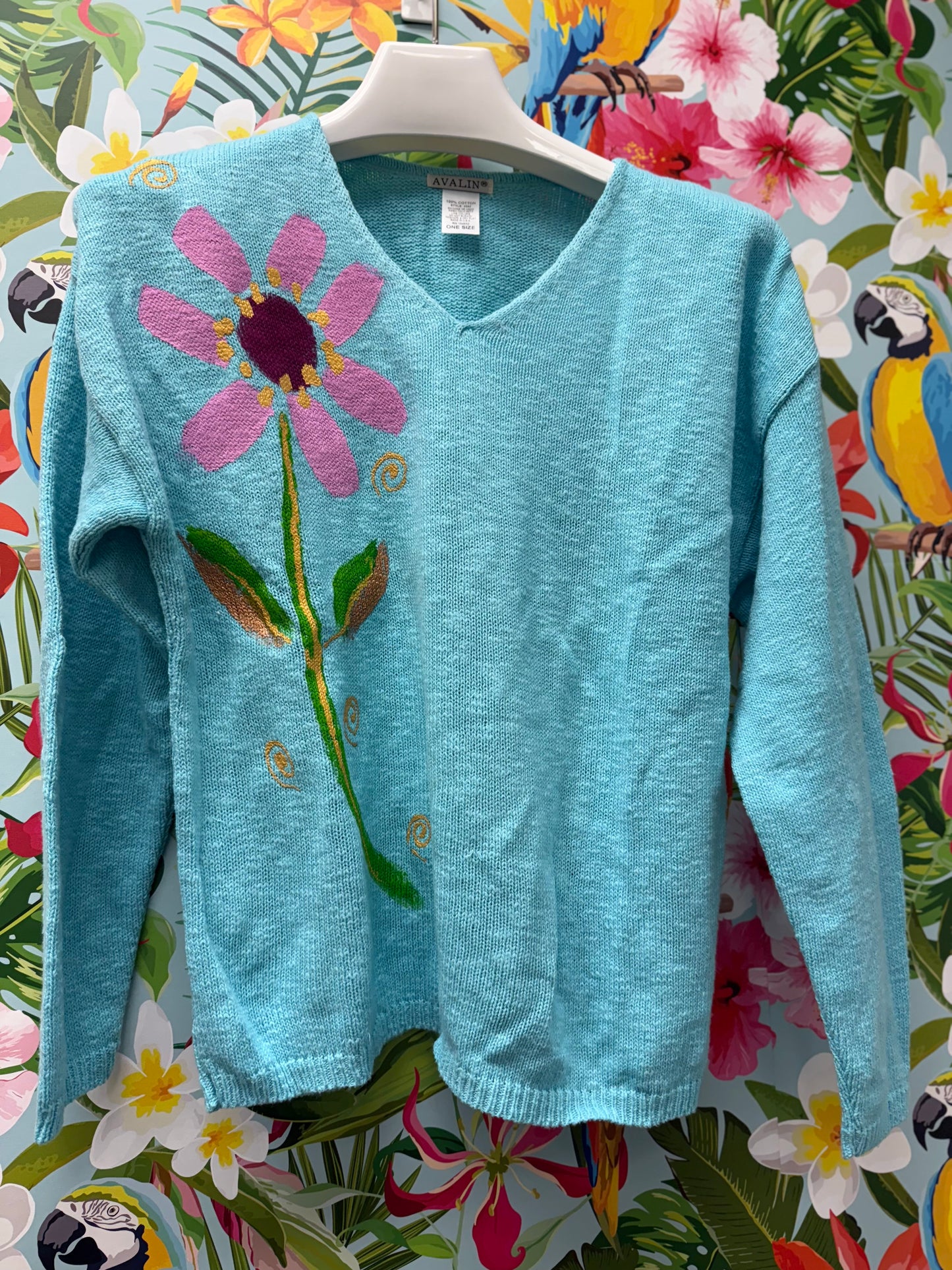 Peg Pink Solo Side Bloom Painted Sweater