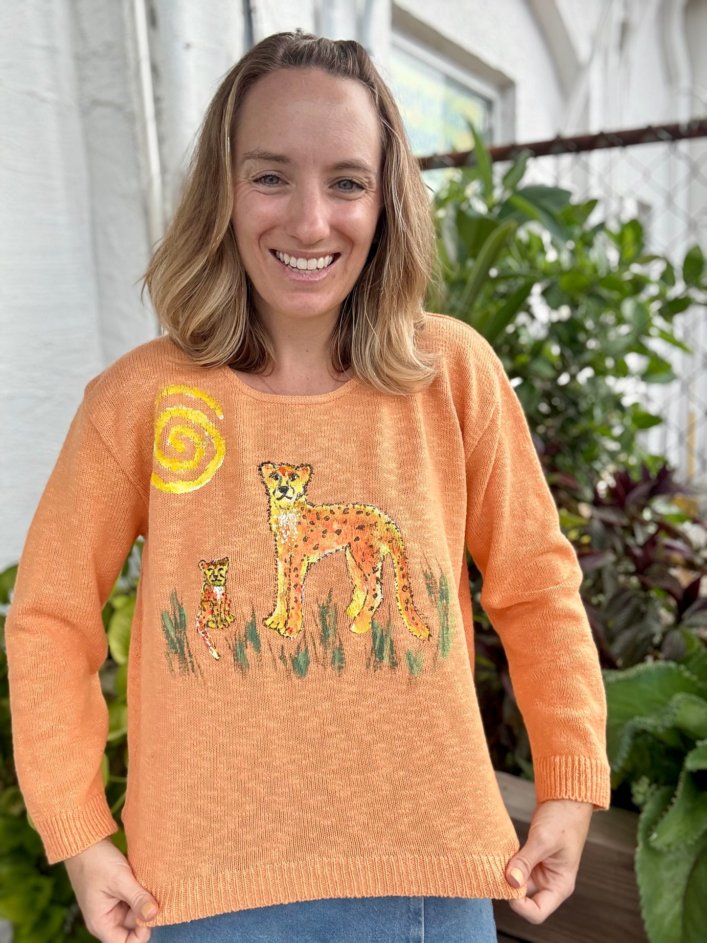 Rosamund Merrill Painted Cheetah Cats Sweater