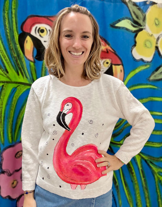LisaLou Fancy Flamingo Painted Sweater