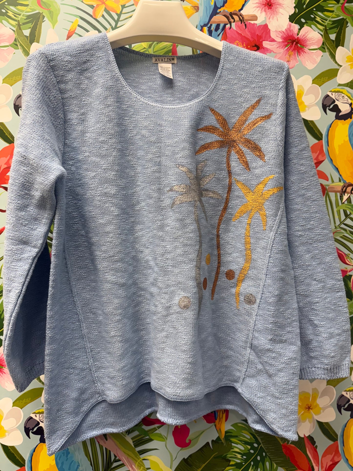 Peg Painted Blue Sky Palms Sweater
