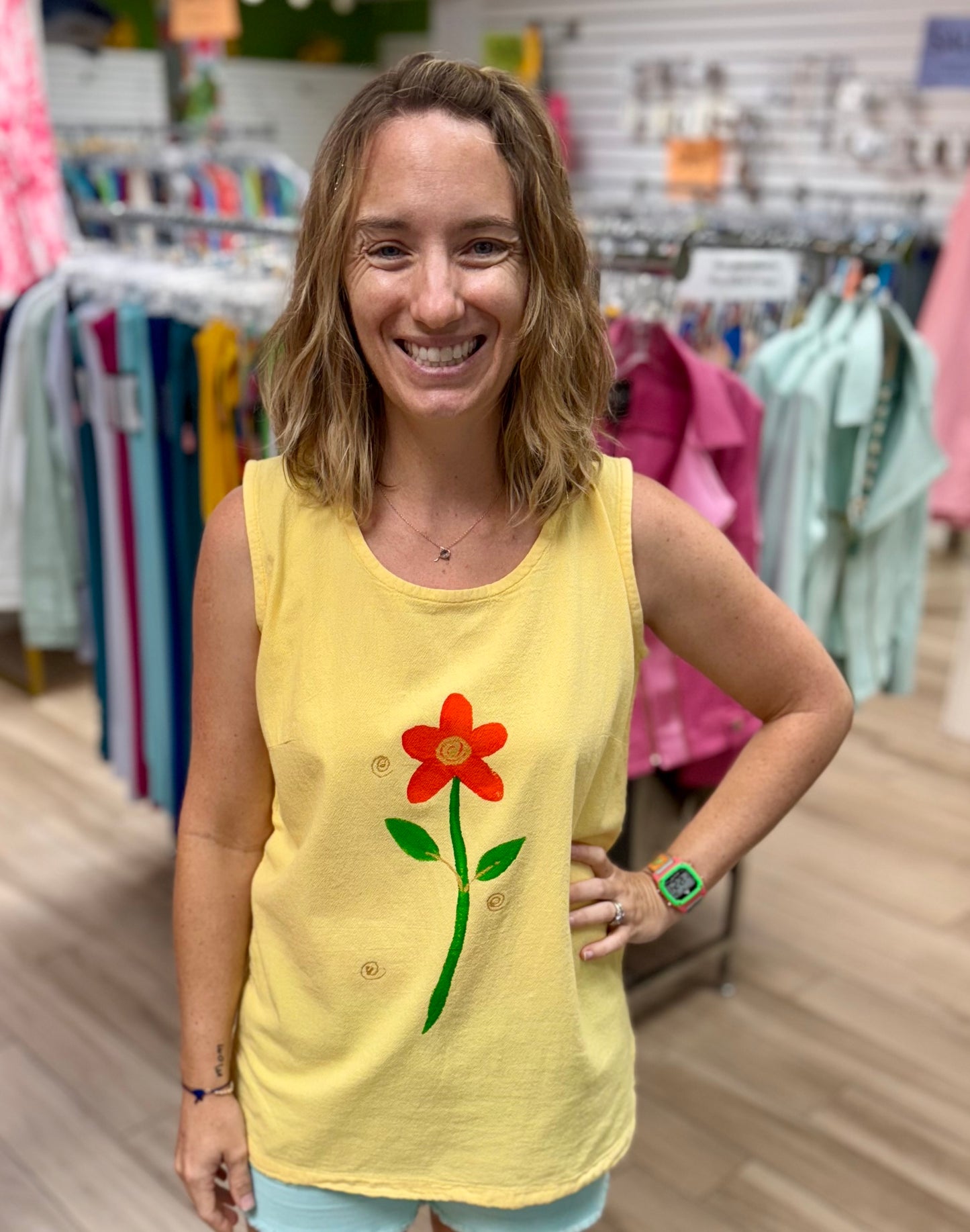 Peg 19 Painted Solo Orange Flower Tank Top