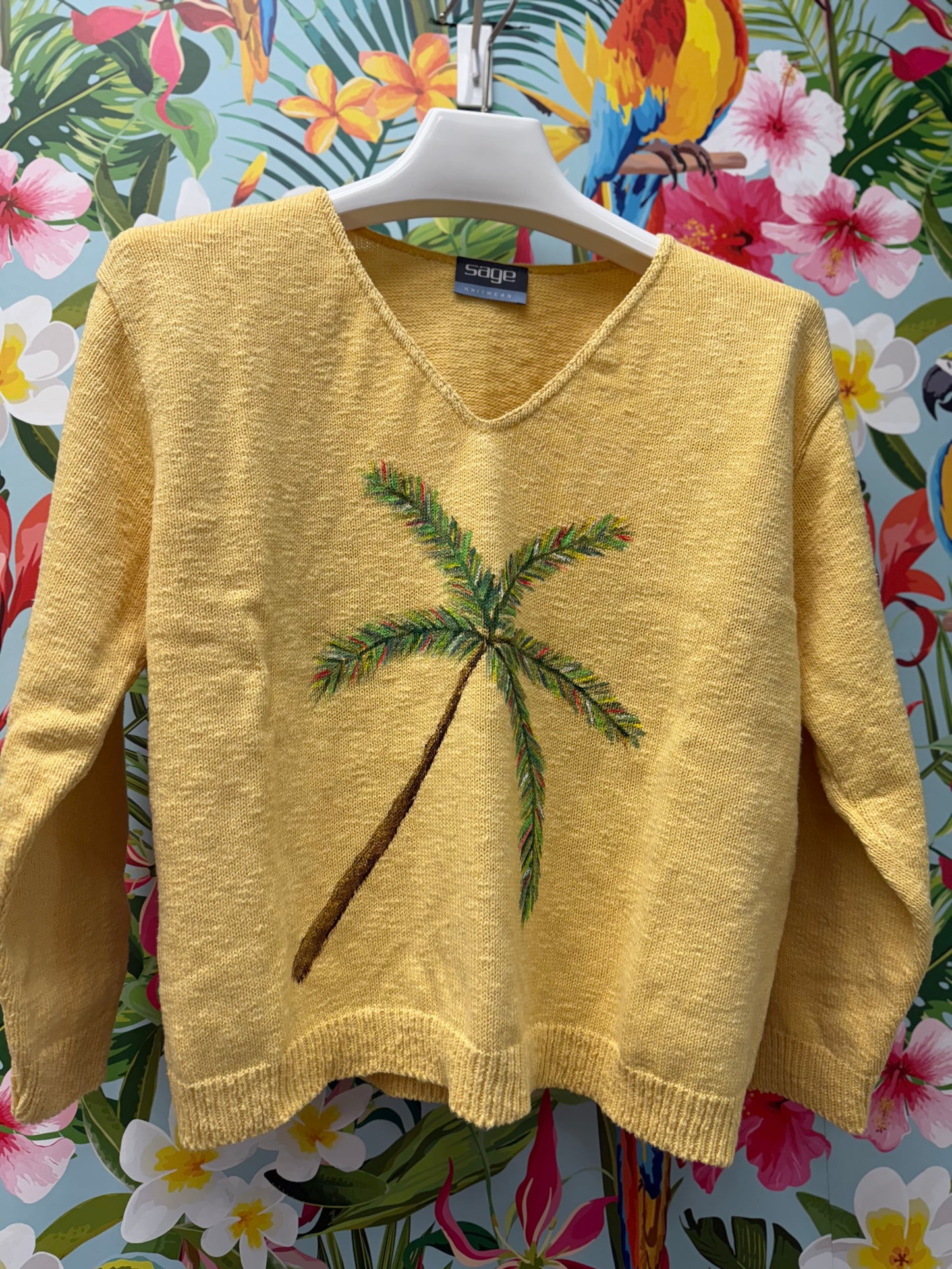 LisaLou Breezy Palm Tree Painted Sweater