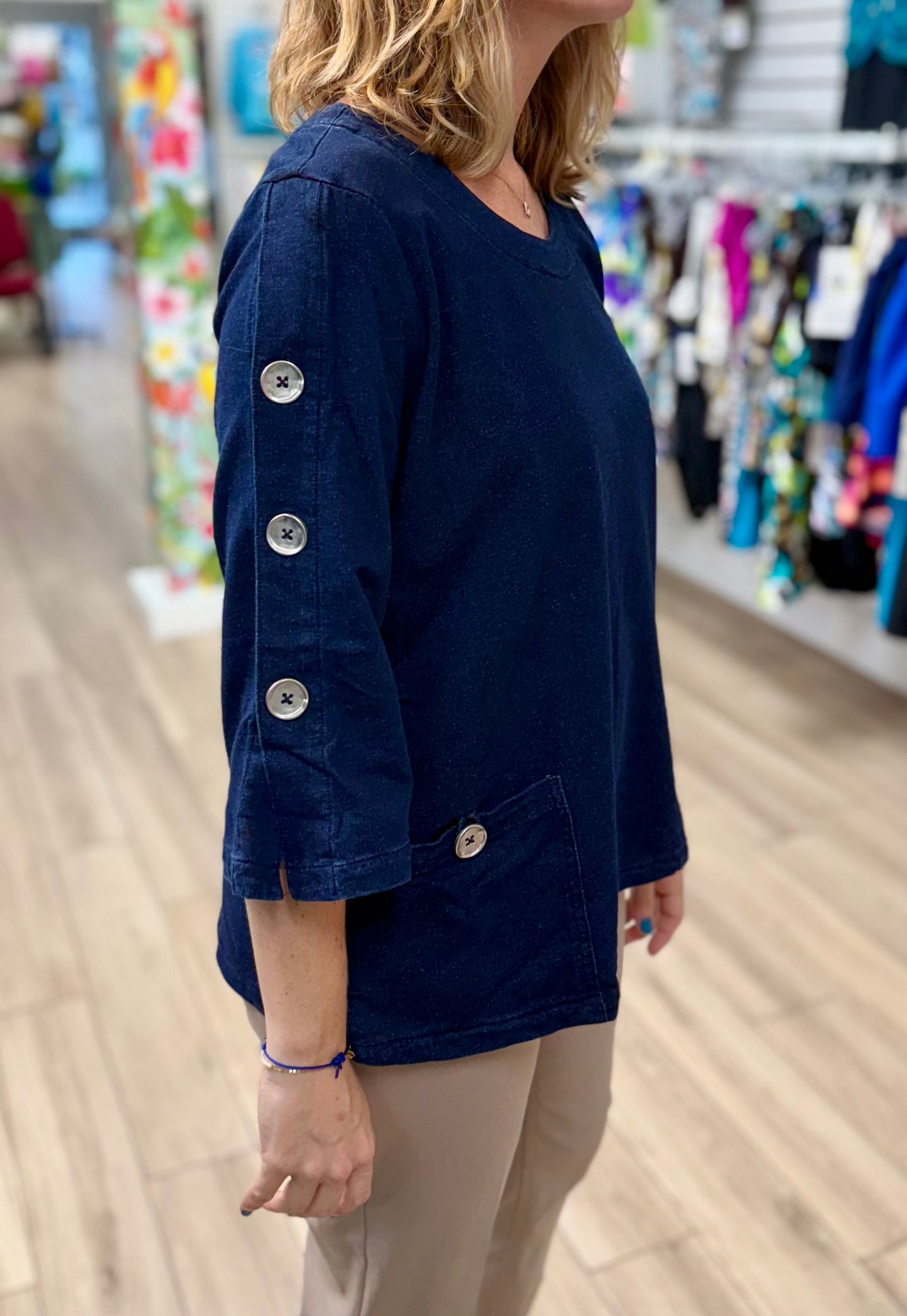 Focus D209 Denim Buttons Top