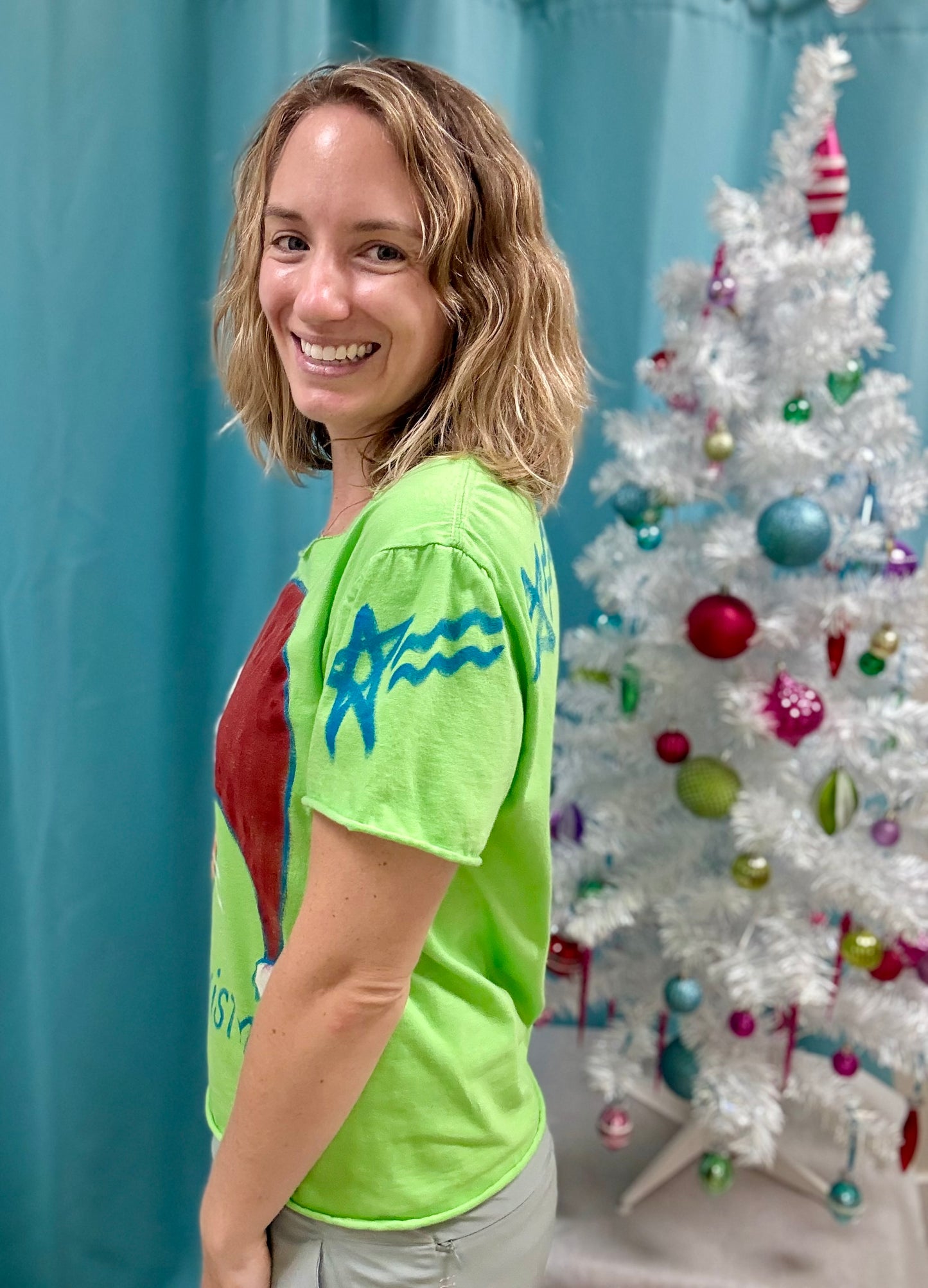Jackie Ludtke Painted Meowy Christmas Top