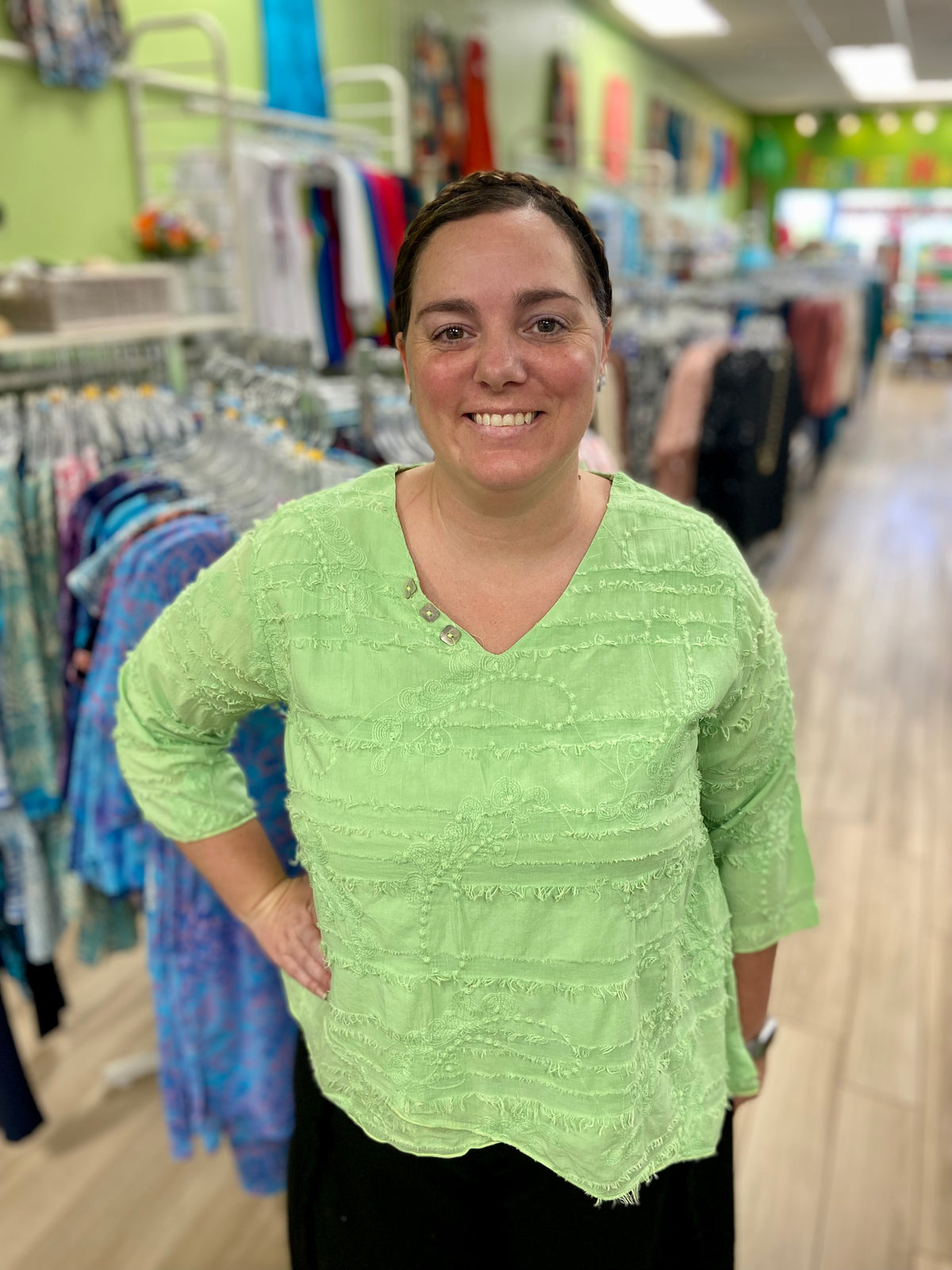 Cottonseed Layer Button Neck Top