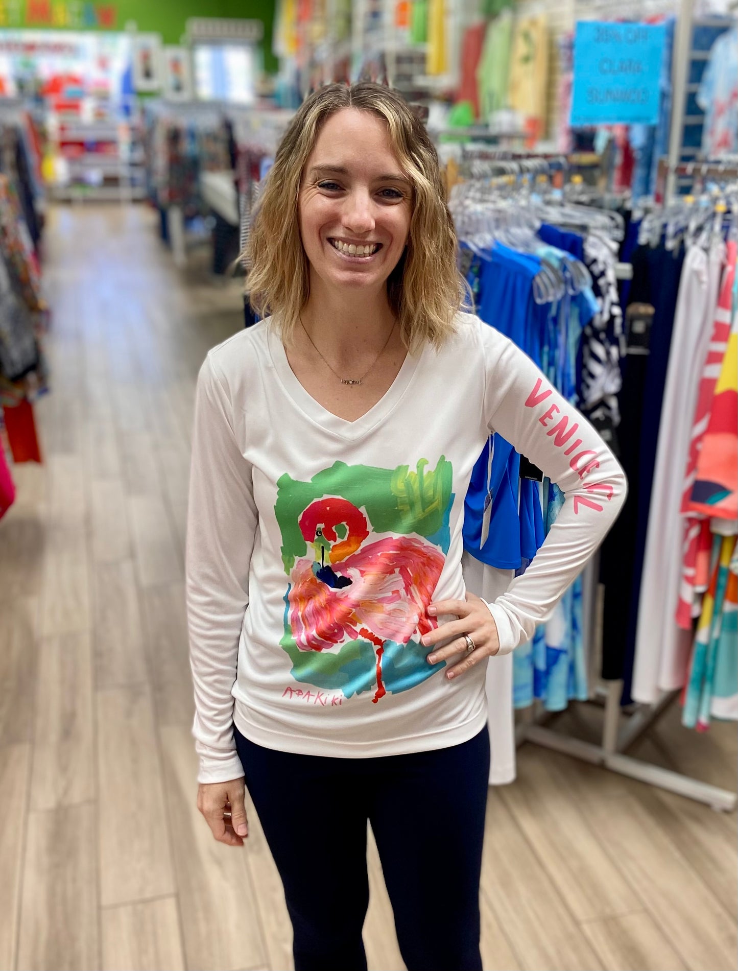 Abakiki UPF50 Ocean Drive Flamingo Top