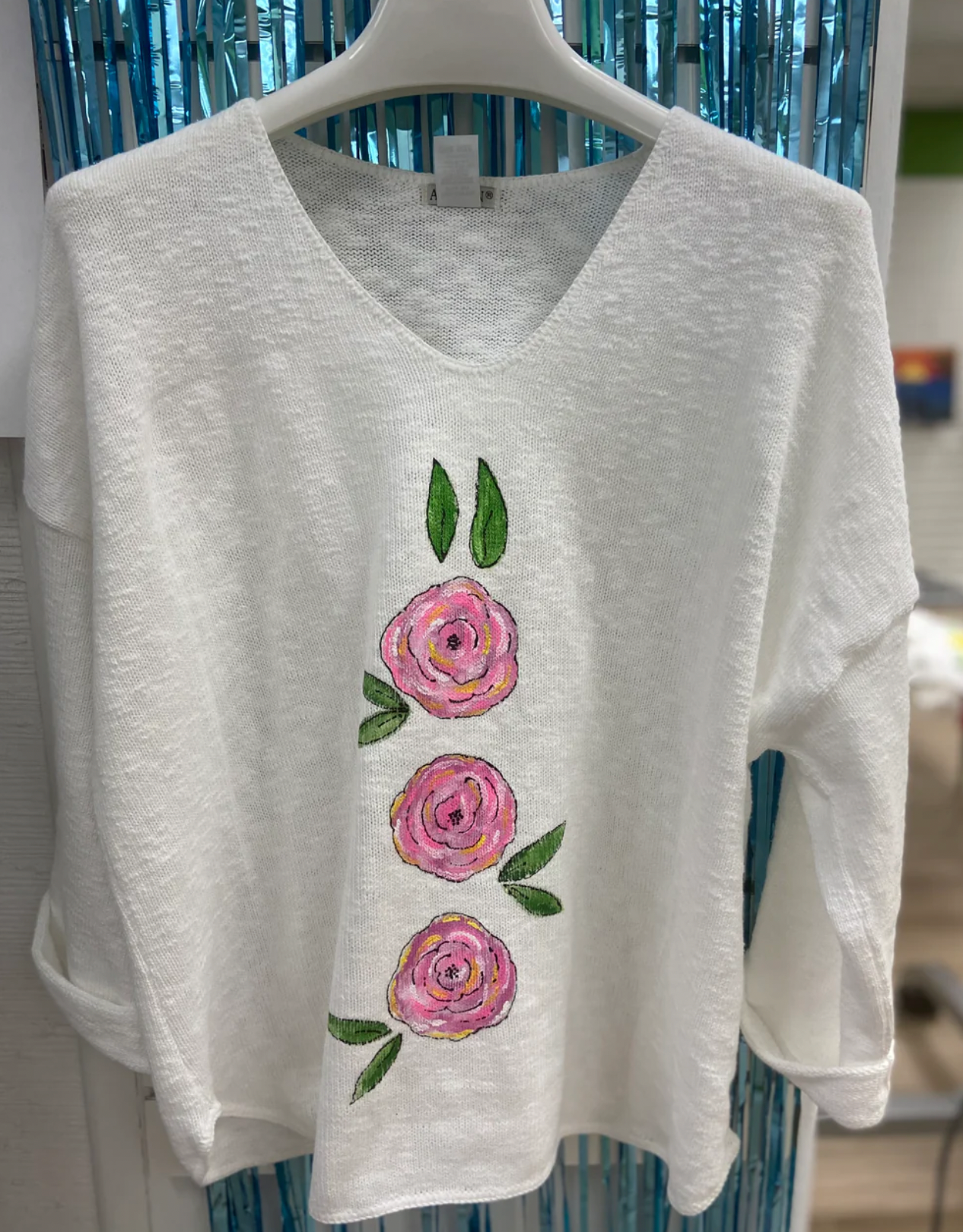 LisaLou Triple Rose Painted Sweater