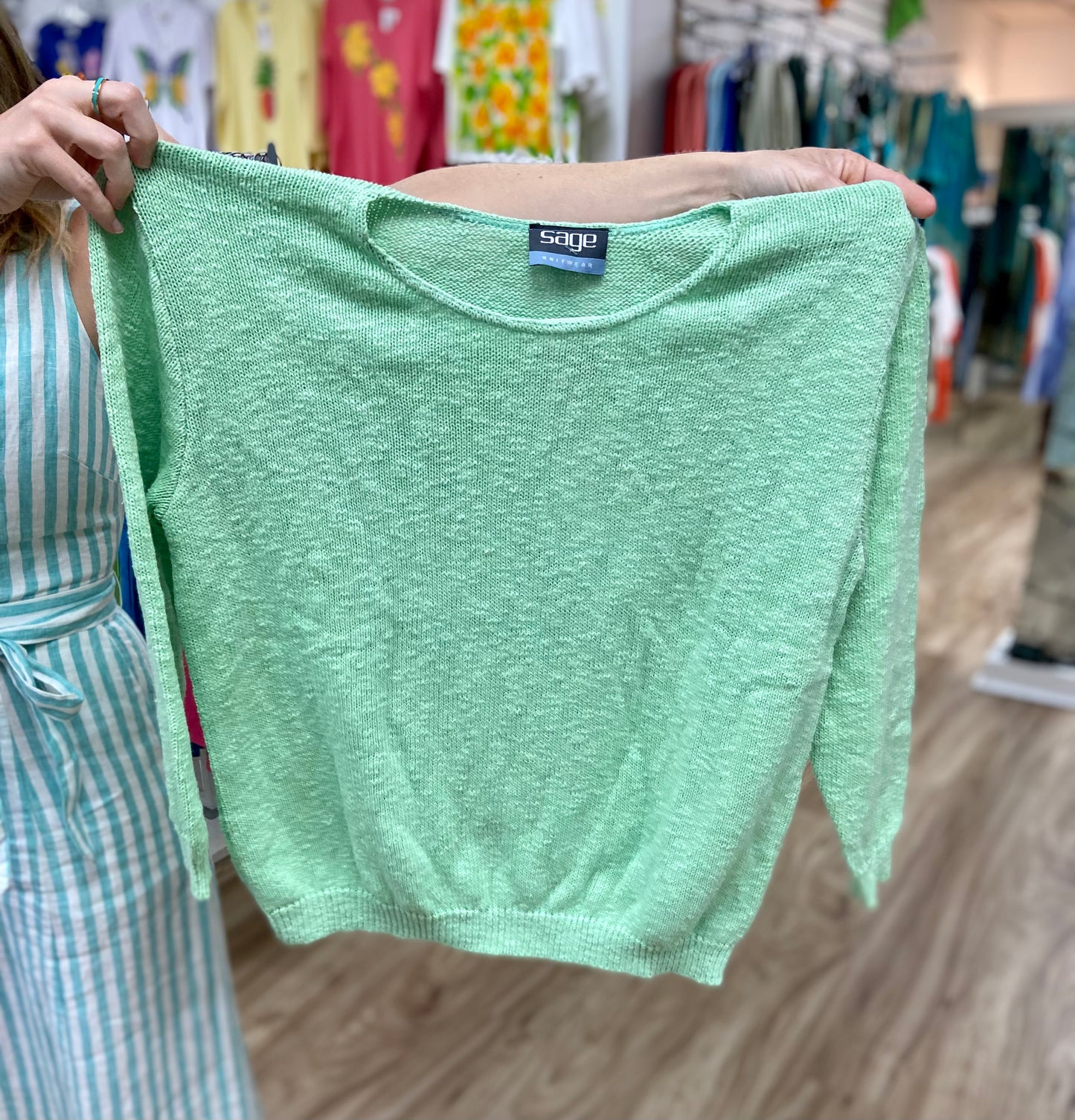 Sage Crew Neck Crop Sweater
