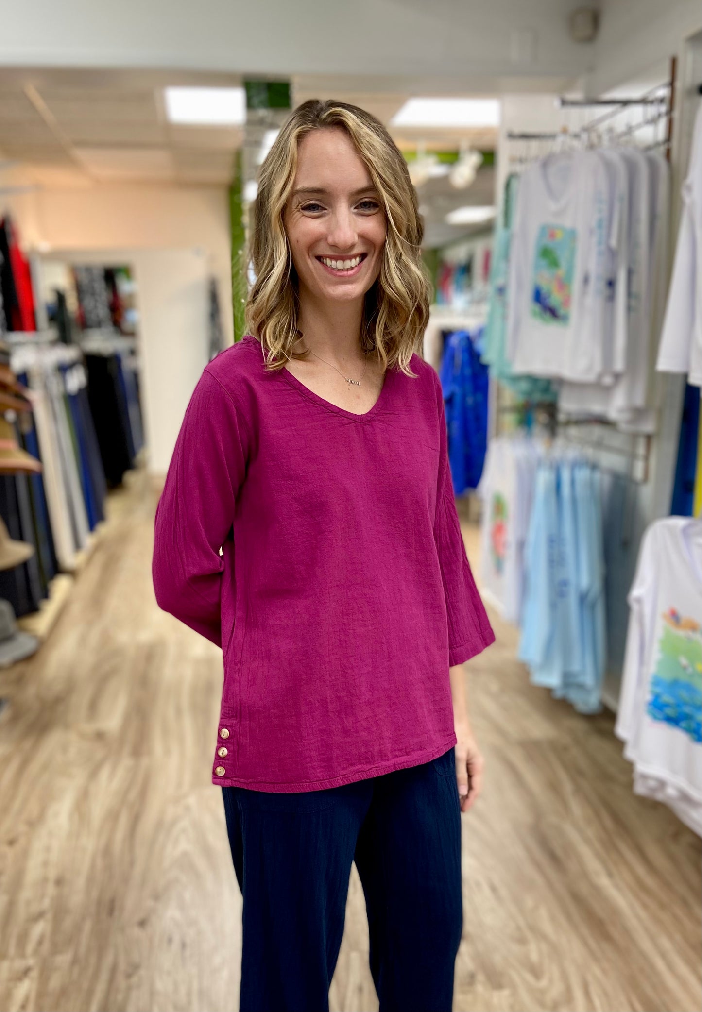 Maya Jones M1394 Button Side Top